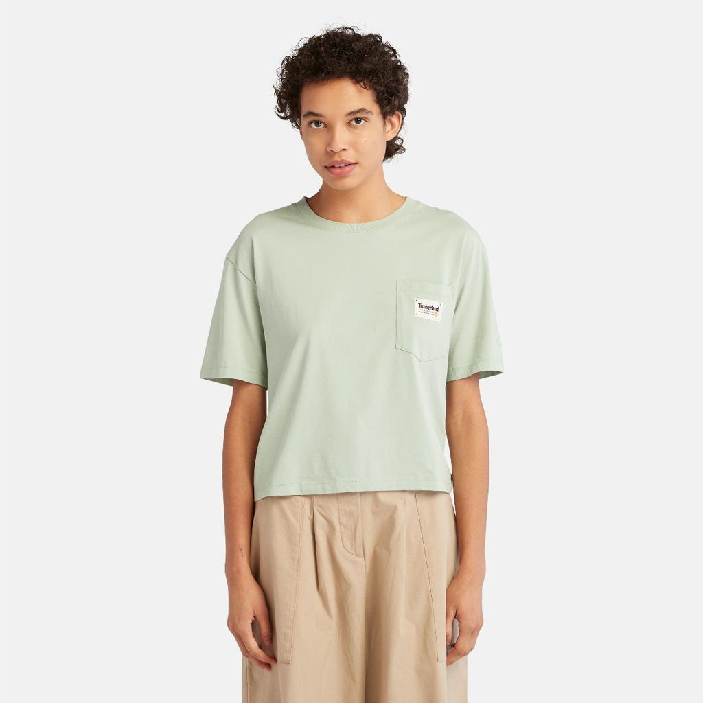 Футболка Timberland T-Shirt ROC Pocket Cropped Relaxed зеленая  фото 3