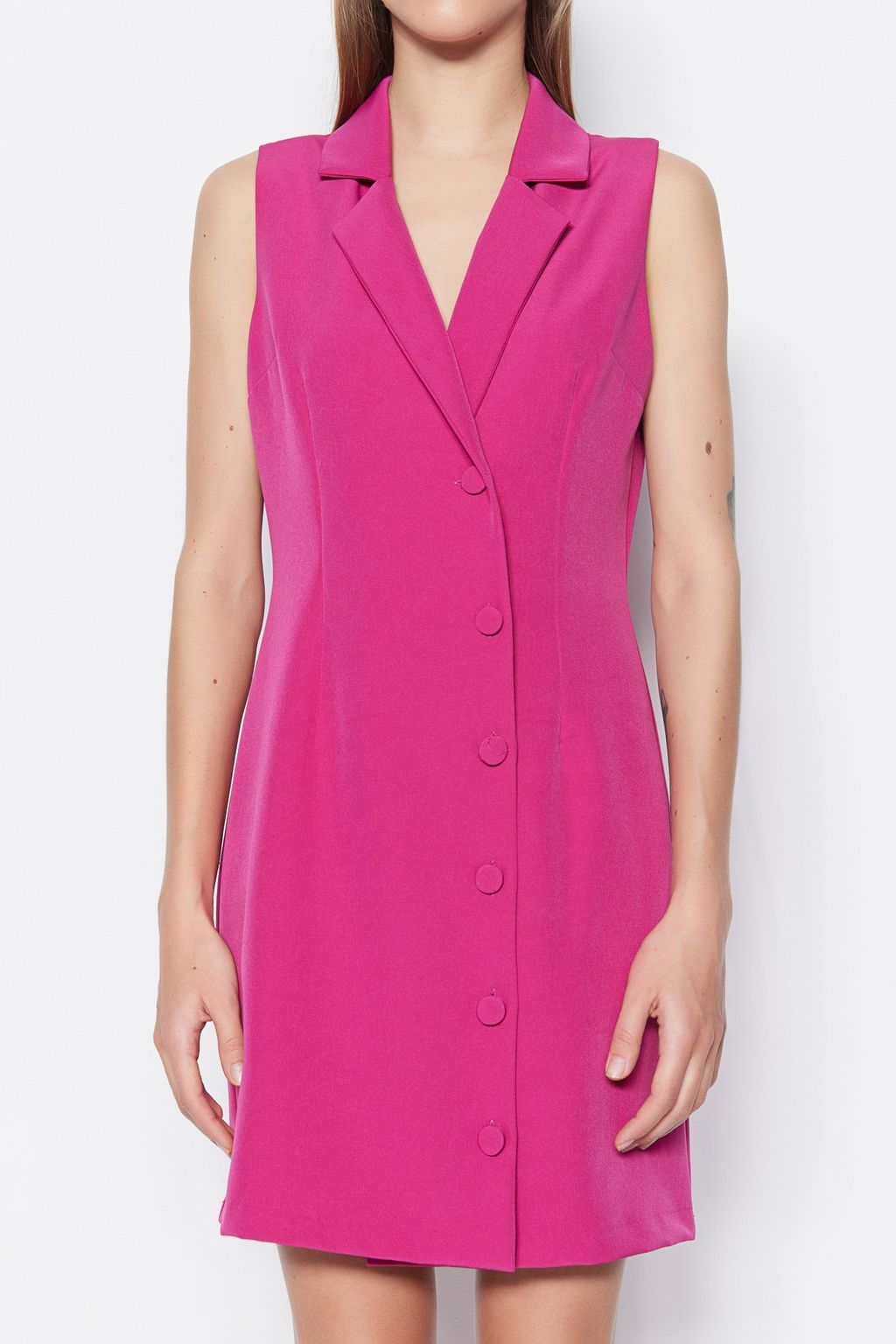 Fusya Dugme Detayl? Kolsuz Dokuma Mini Ceket Elbise TWOSS19AP0280
