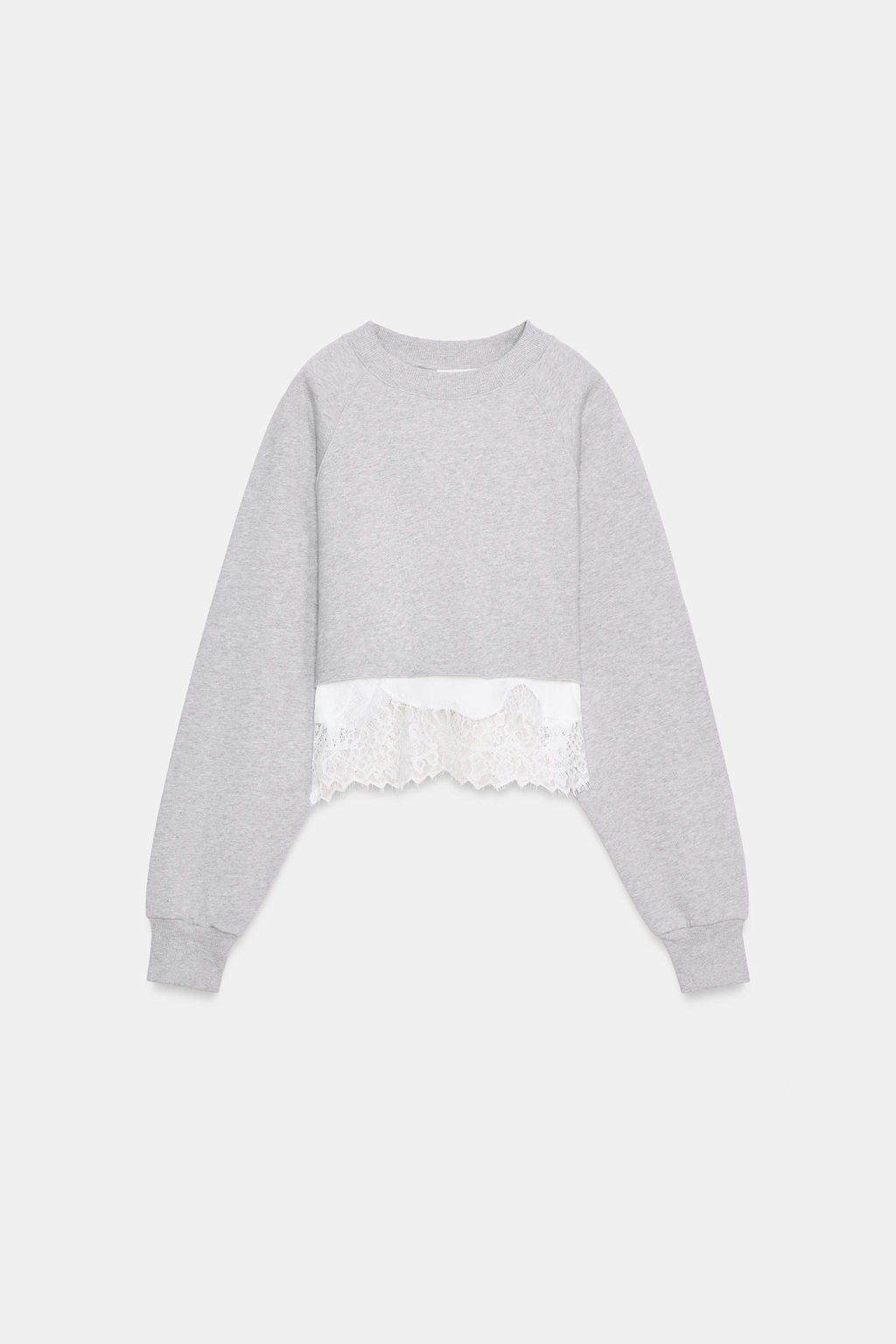 SUDADERA CROP COMBINADA ENCAJE / Gris vigor? - Zara фото 5