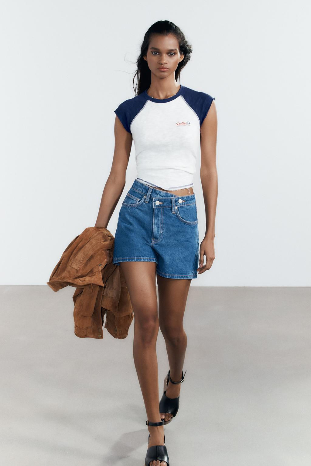 HIGH-WAIST CROSSOVER WAIST TRF MOM FIT DENIM BERMUDA SHORTS - Zara фото 2
