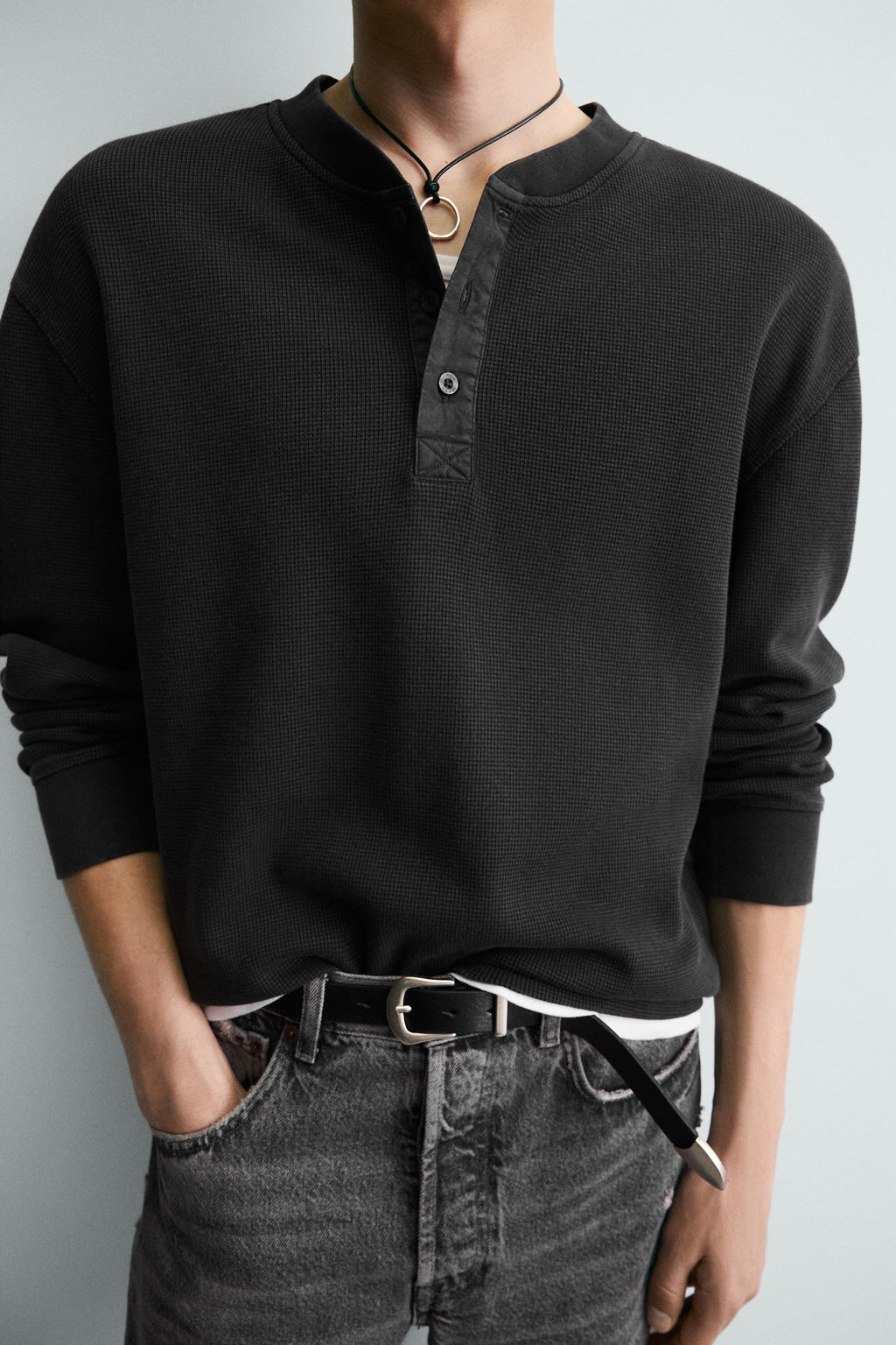 CAMISETA CUELLO PANADERO WAFFLE / Antracita oscuro - Zara фото 5