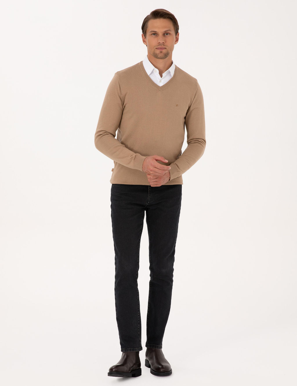 Camel Slim Fit V Yaka Basic Triko Kazak - Pierre cardin фото 4