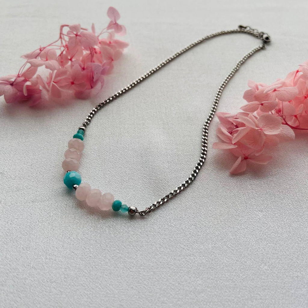 Колье на цепочке из Розового кварца и Амазонита - Радуга самоцветов фото 4
