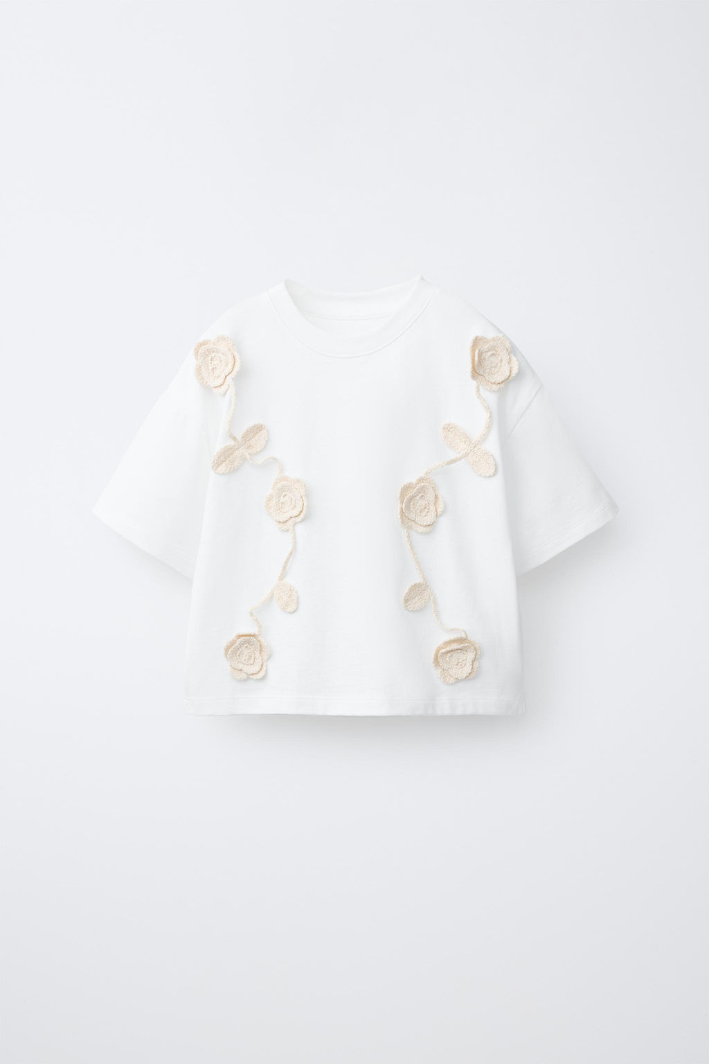 CAMISETA FLORES CROCHET / Blanco - Zara фото 3