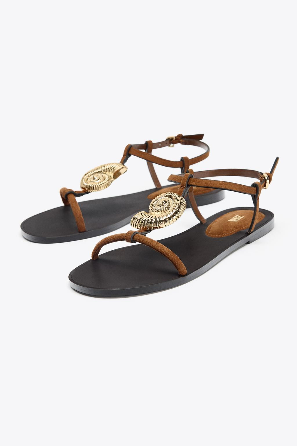 FLAT SANDALS WITH METAL EMBELLISHMENT - Zara фото 4