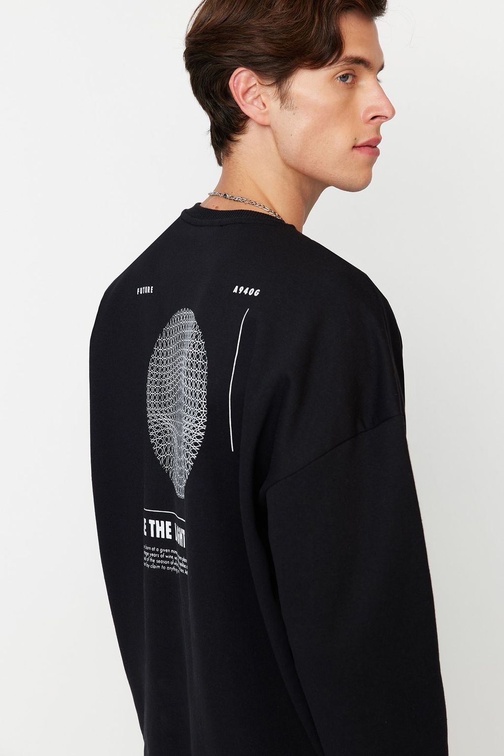 TRENDYOL MAN Lacivert Bisiklet Yaka Oversize/Genis Kesim Ici Polar/S?cak Tutan Mistik Bask? TMNAW23SW00275 - Trendyolmilla фото 2
