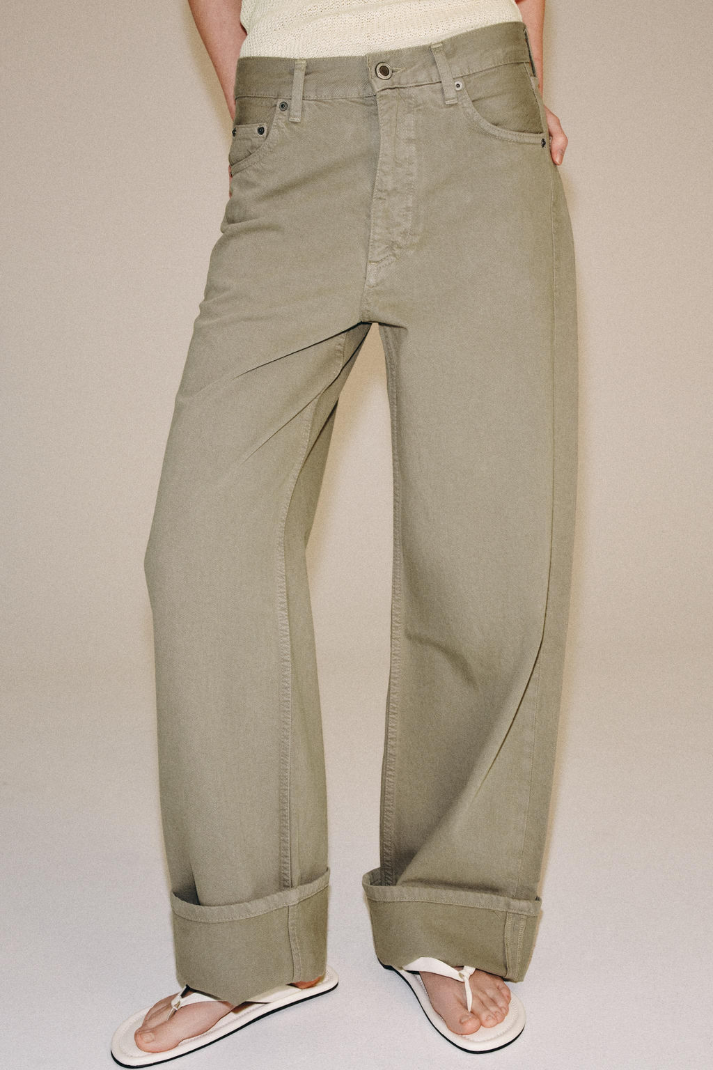 JEANS ZW COLLECTION BAGGY TIRO MEDIO / Khaki - Zara фото 2