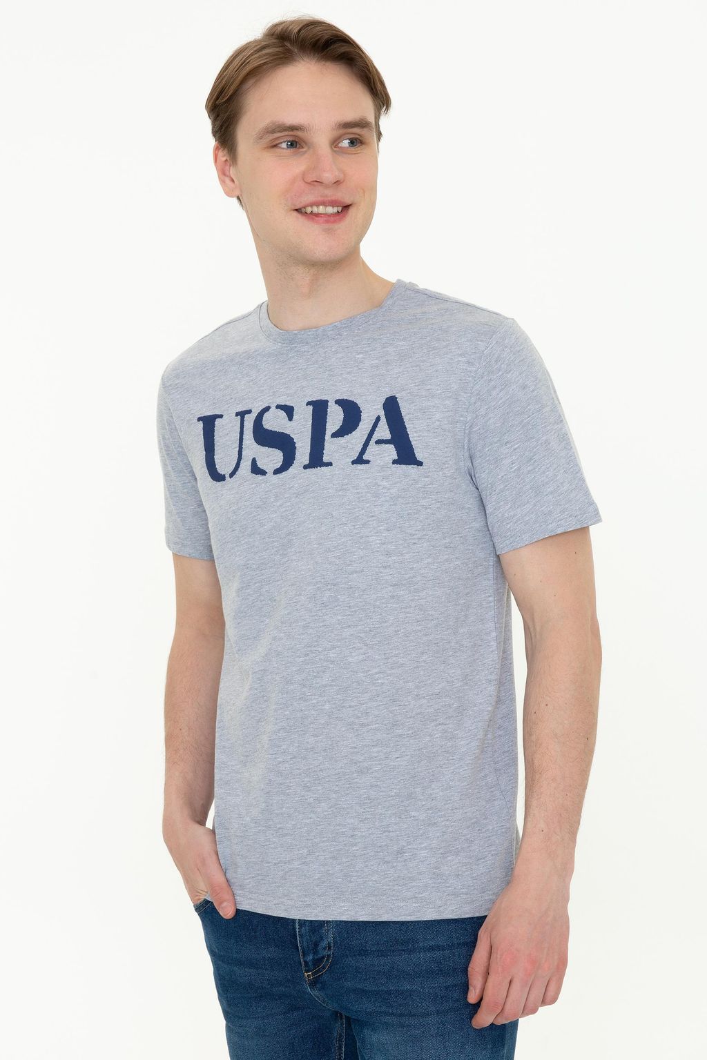 Мужская серая меланжевая футболка с круглым вырезом Basic - U.s. polo assn фото 3
