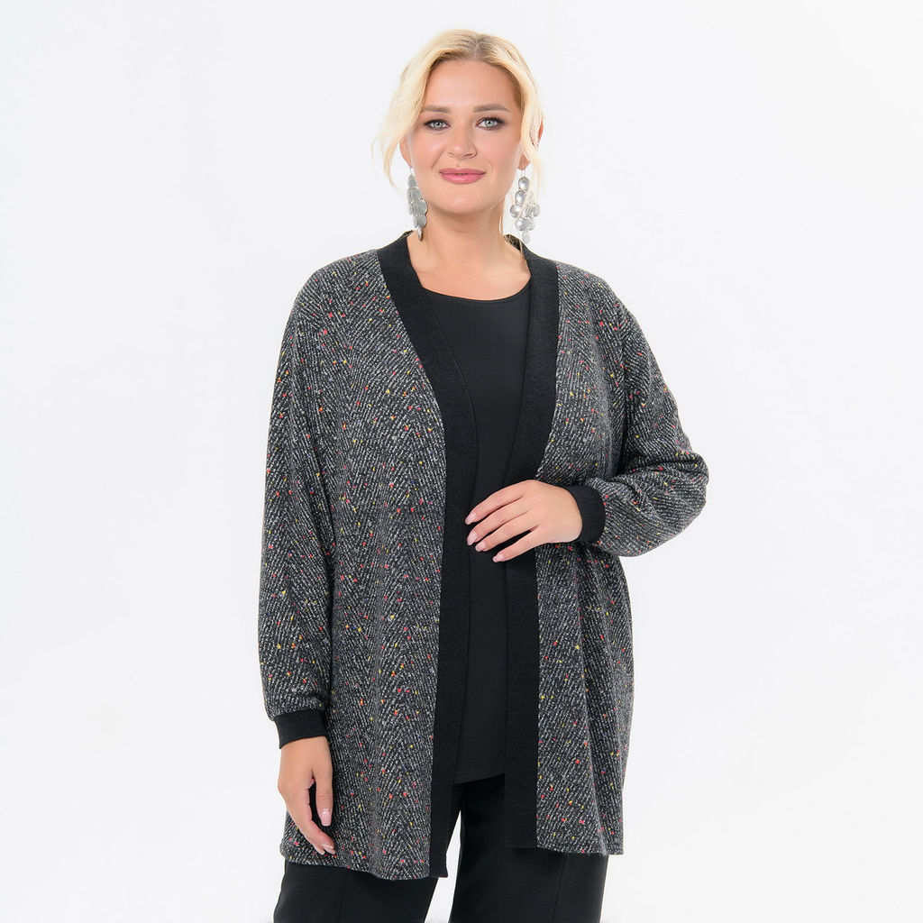 Кардиган из джерси - ангора,"елочка", с черной отделкой