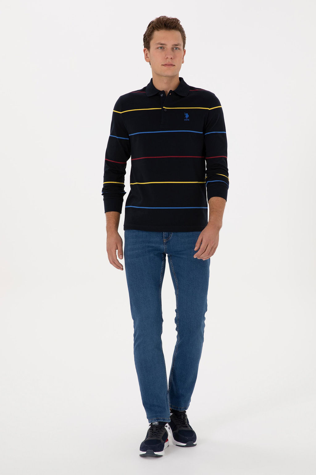 Erkek Regular Fit Polo Yaka Lacivert Sweatshirt
