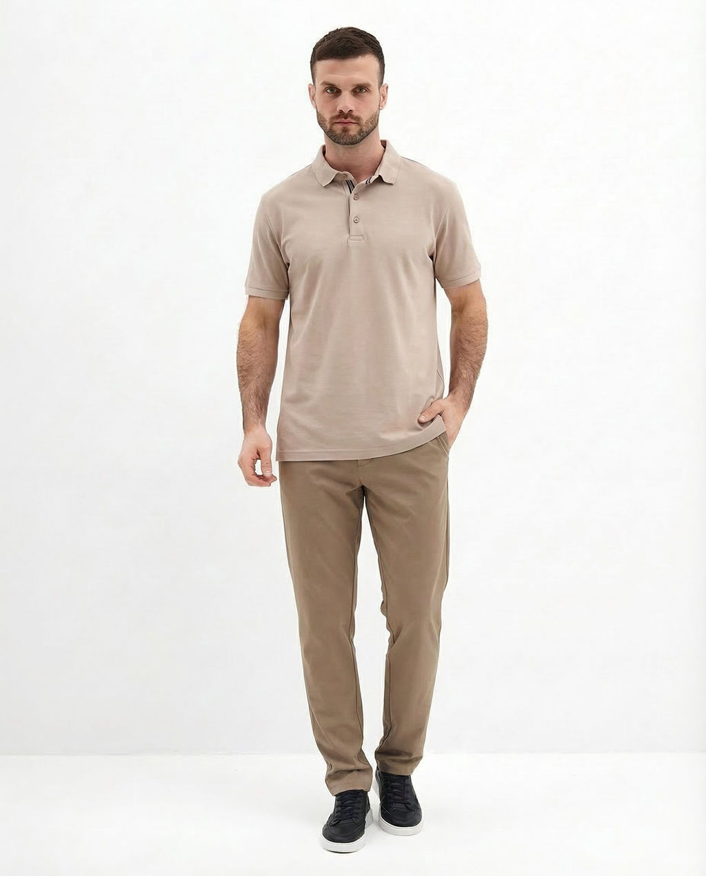Джемпер мужской с воротником поло короткий рукав GREG G144V-PO-HJ-124T (бежевый)
