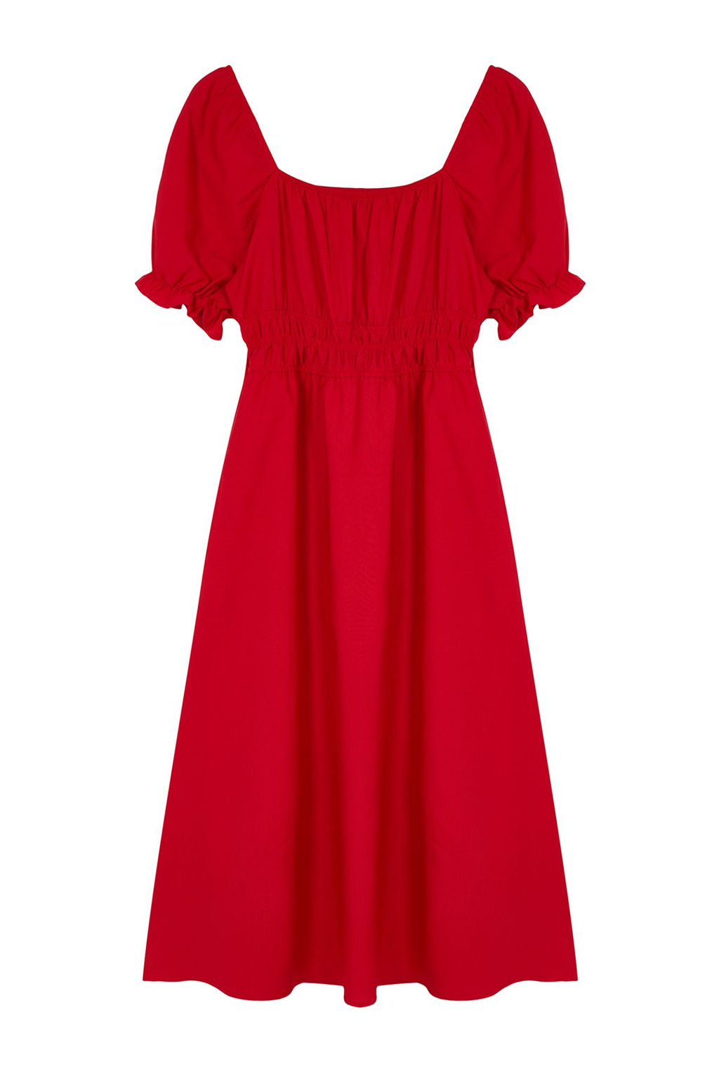 TRENDYOLMILLA K?rm?z? Belden Ac?lan Balon Kollu Midi Dokuma Elbise TWOSS22EL1768 фото 19