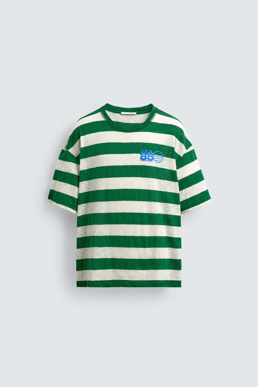 CAMISETA RAYAS ESTAMPADO CONTRASTE / Verde / Crudo - Zara фото 7