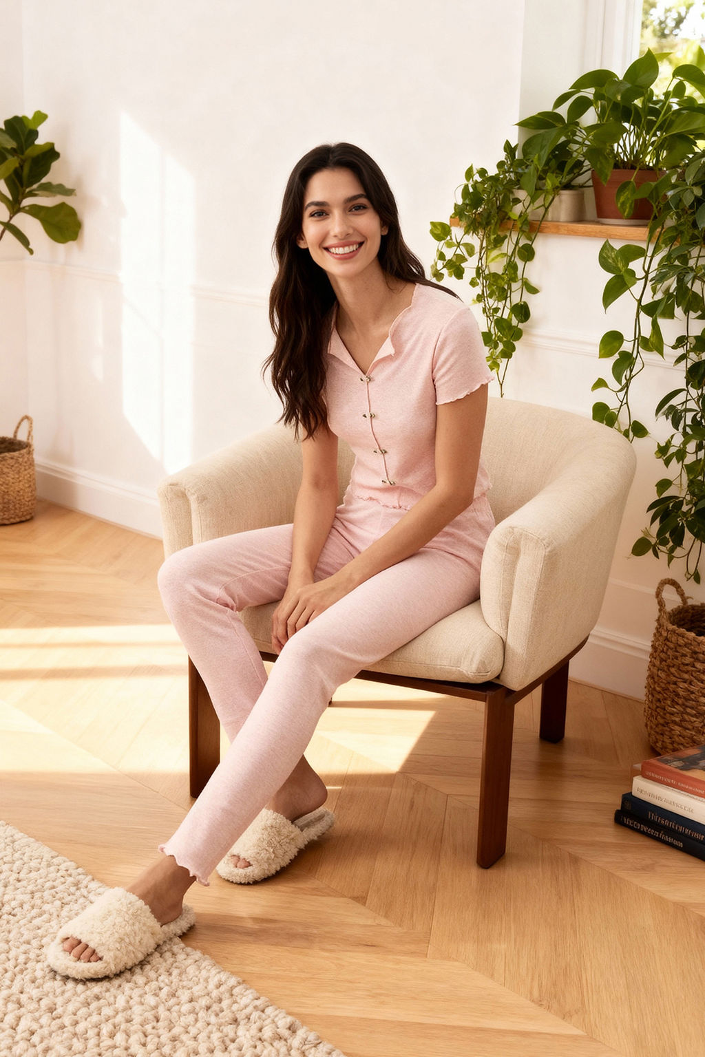 Mint Yaka ve Baby Overlok Detayl? Kiraz Aksesuarl? Fitilli Orme Pijama Tak?m? THMAW26PT00068 - Trendyolmilla фото 9