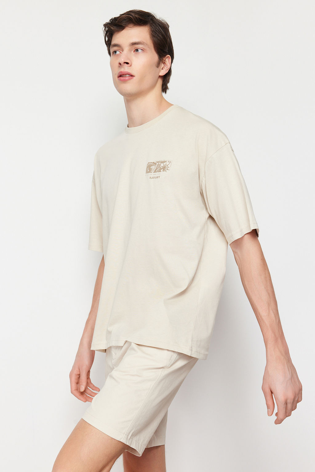 TRENDYOL MAN Lacivert Oversize/Genis Kesim S?rt Kabar?k Yaz? Bask?l? %100 Pamuklu T-shirt TMNSS24TS00052 - Trendyolmilla фото 3