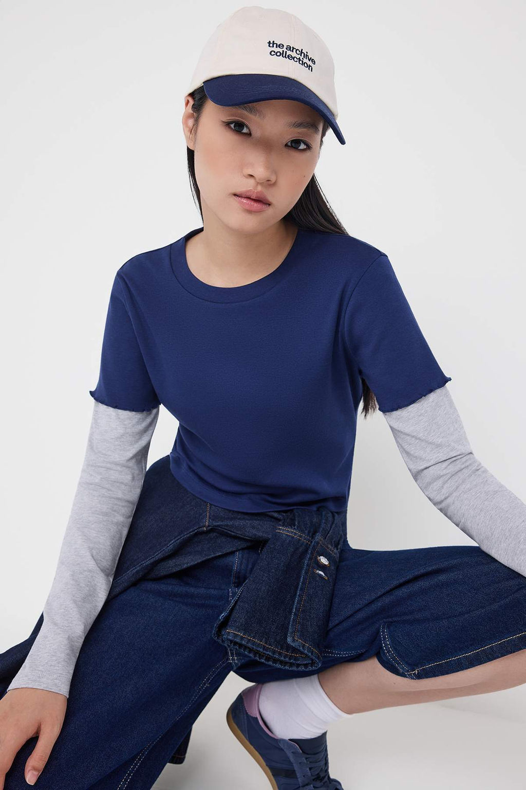 Teen Lacivert Cift Kol Detayl? Fitted/Vucuda Oturan Bisiklet Yaka Orme Bluz TWOAW26BZ00188