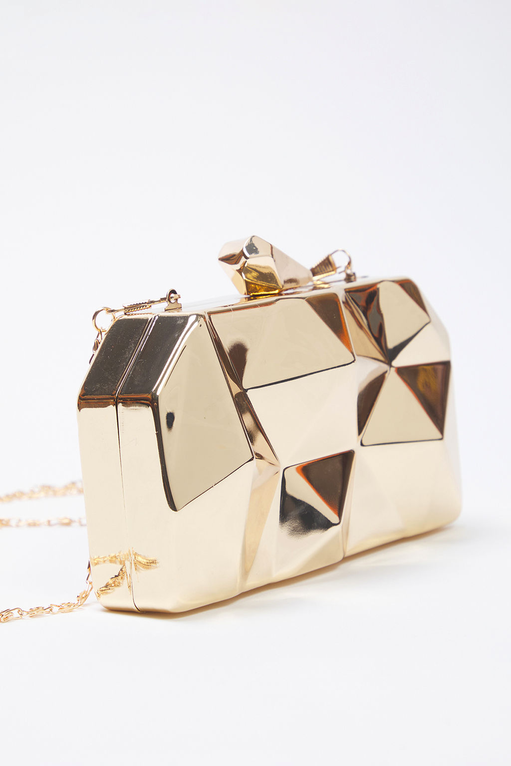 Metalik Alt?n Uc Boyutlu Abiye Kad?n S?k Mini Clutch El Cantas? TAKSS25OC00064