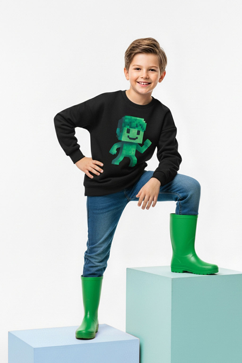 Siyah Bask?l? Regular Erkek Cocuk Orme Sweatshirt TKDAW26SW00051