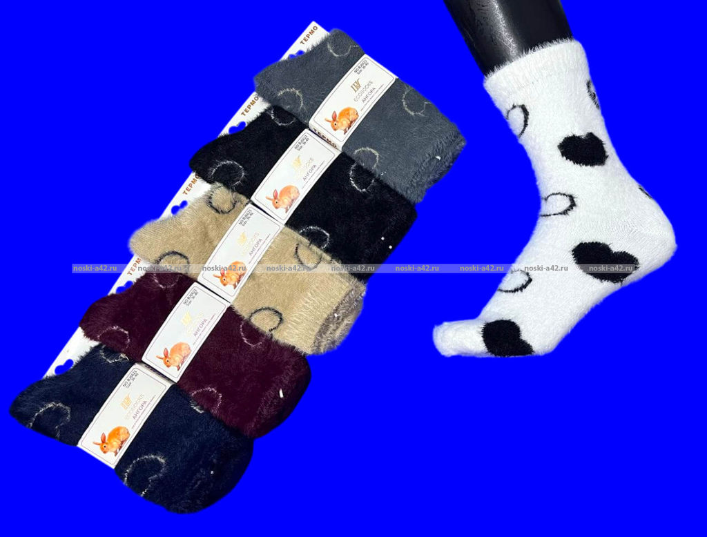 Цена за 10 пар. Ecosocks носки женские ангора НОРКА СЕРДЦЕ высокие арт. 6621