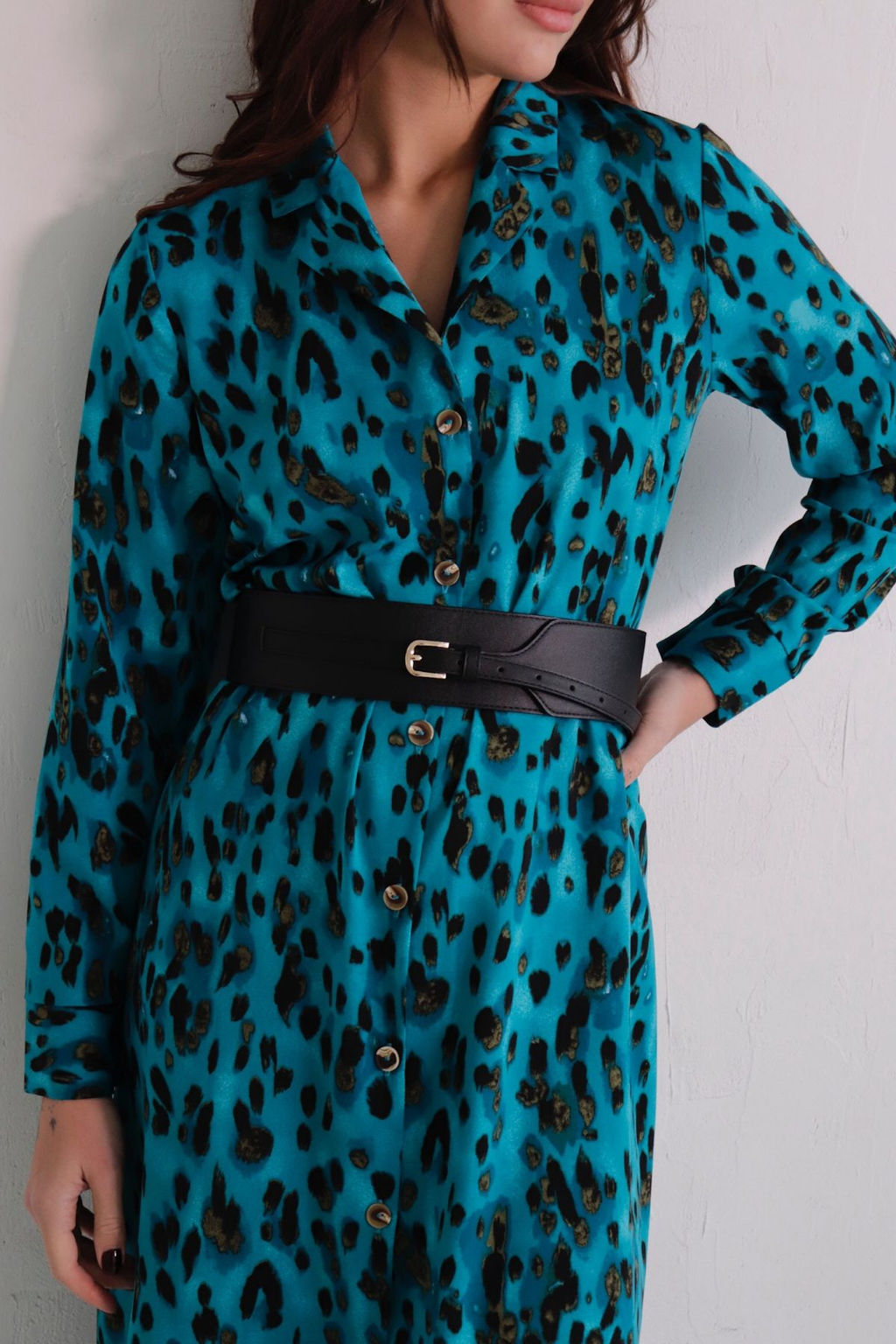 Martichelli Платье-рубашка с английским воротником тёмно-бирюзовое  фото 15