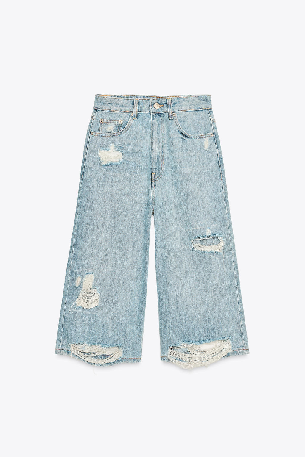 LOW-RISE RIPPED TRF DENIM JORTS BERMUDA SHORTS - Zara фото 7