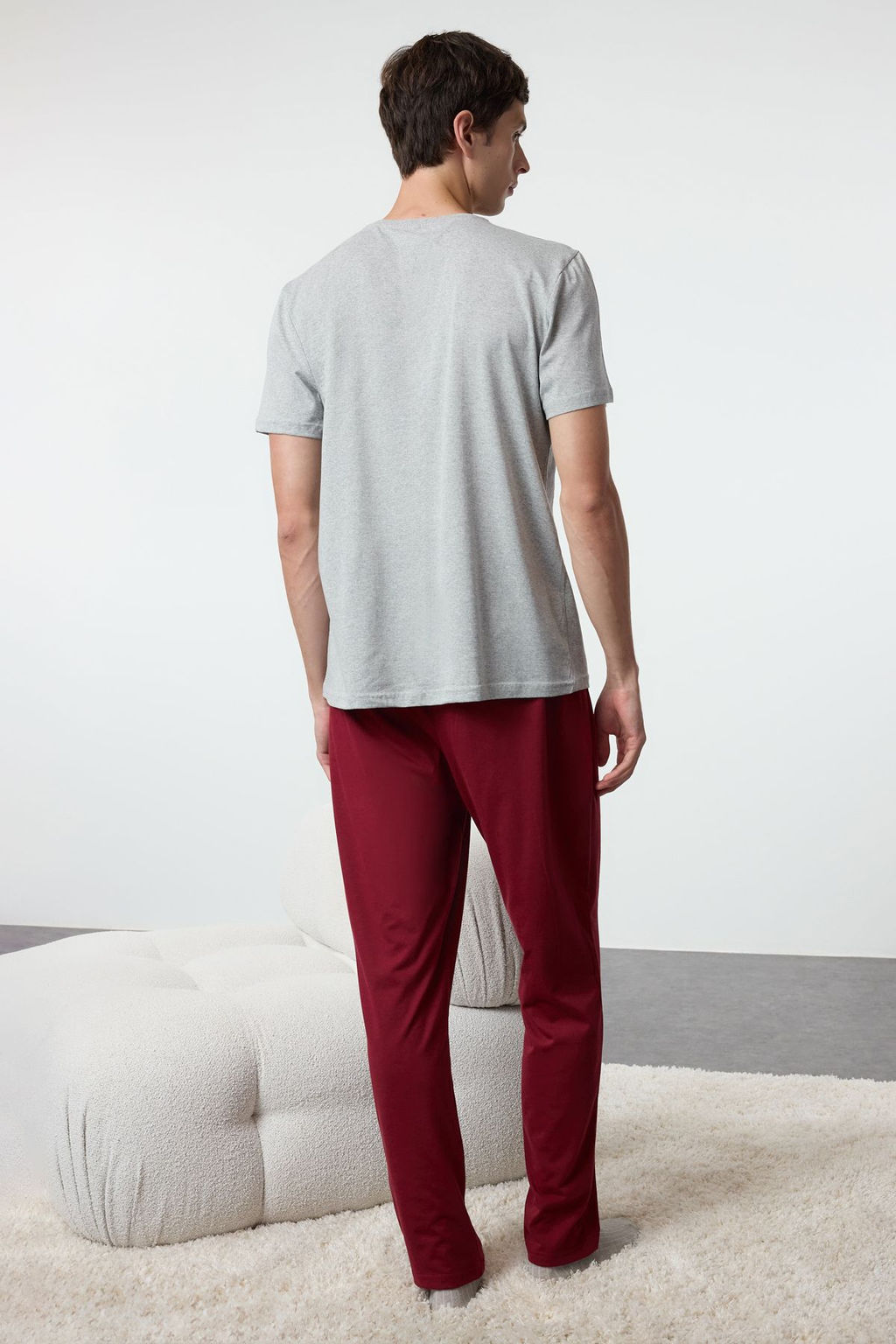 TRENDYOL MAN Gri - Bordo Regular Fit Nak?sl? Orme 3 lu Pijama Tak?m? TMNAW25PT00024 - Trendyolmilla фото 7