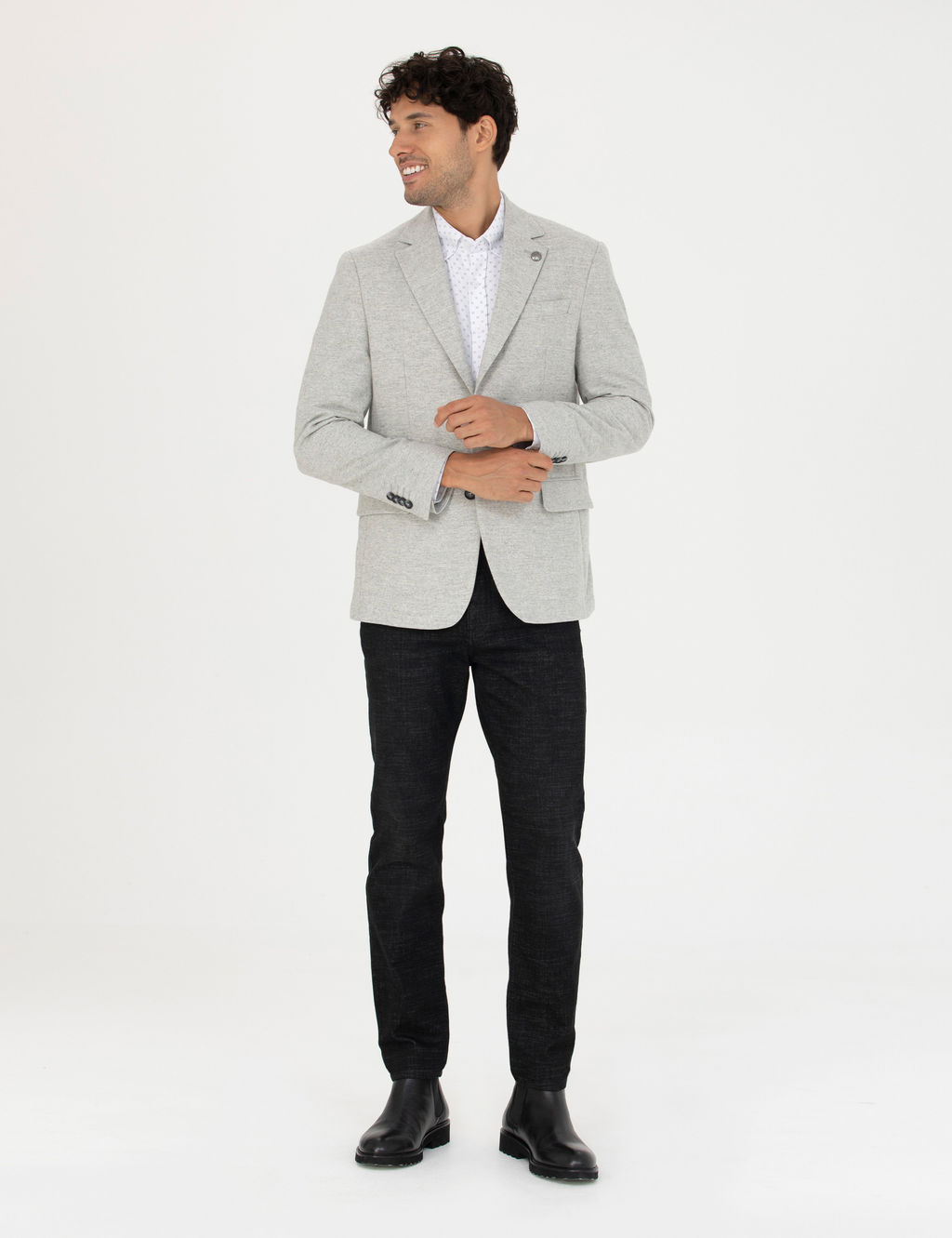A__k Gri Y_n Kar___ml_ Slim Fit Ceket