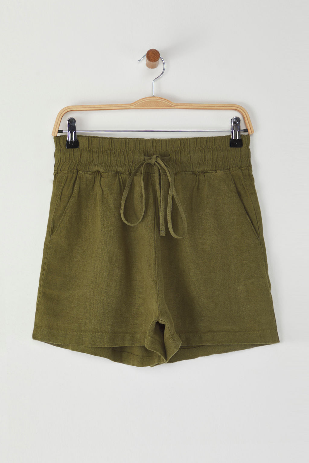 Haki %100 Keten Beli Lastikli Yuksek Bel Sort TWOSS26SR00019 - Trendyolmilla фото 5