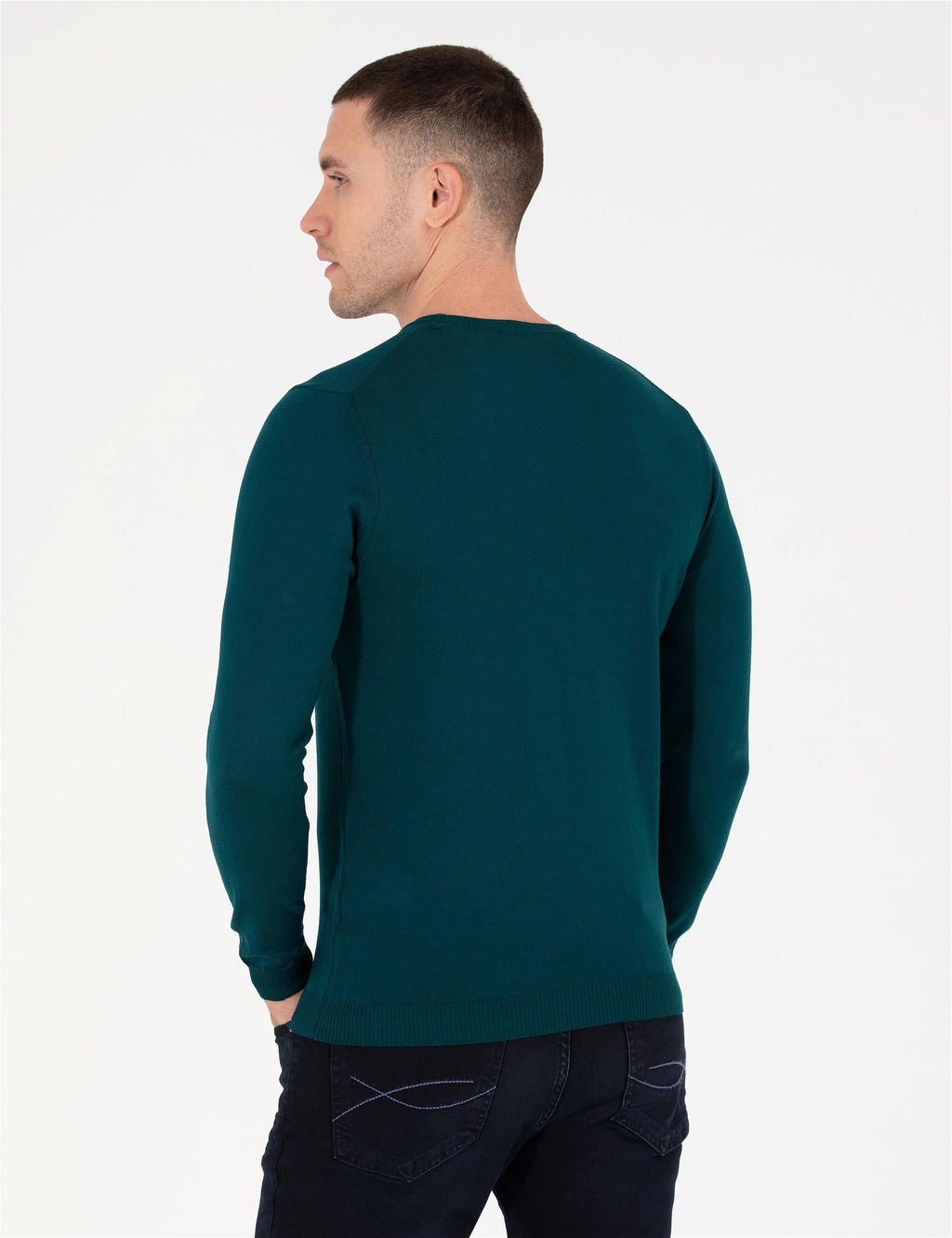 Ye_il Slim Fit Bisiklet Yaka Y_n Kar___ml_ Basic Triko Kazak - Pierre cardin фото 5