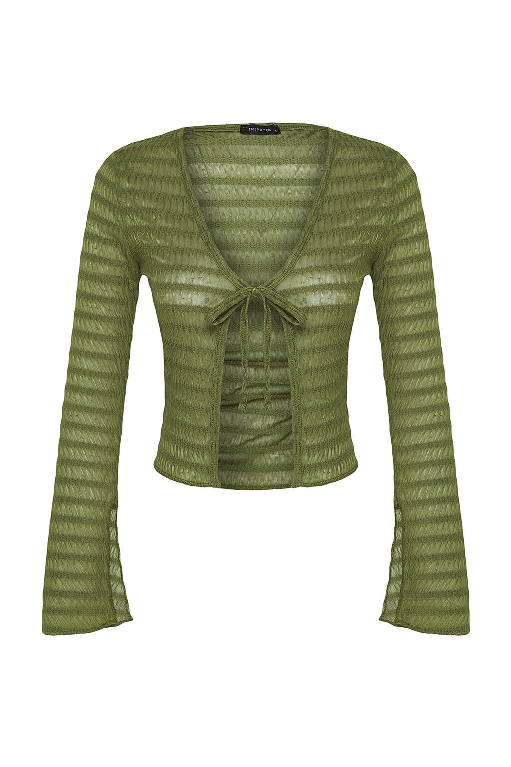 Trendyolmilla Ekru Premium Baglama Detayl? Dokulu V Yaka Esnek Orme Bluz TWOSS23BZ00796  фото 11