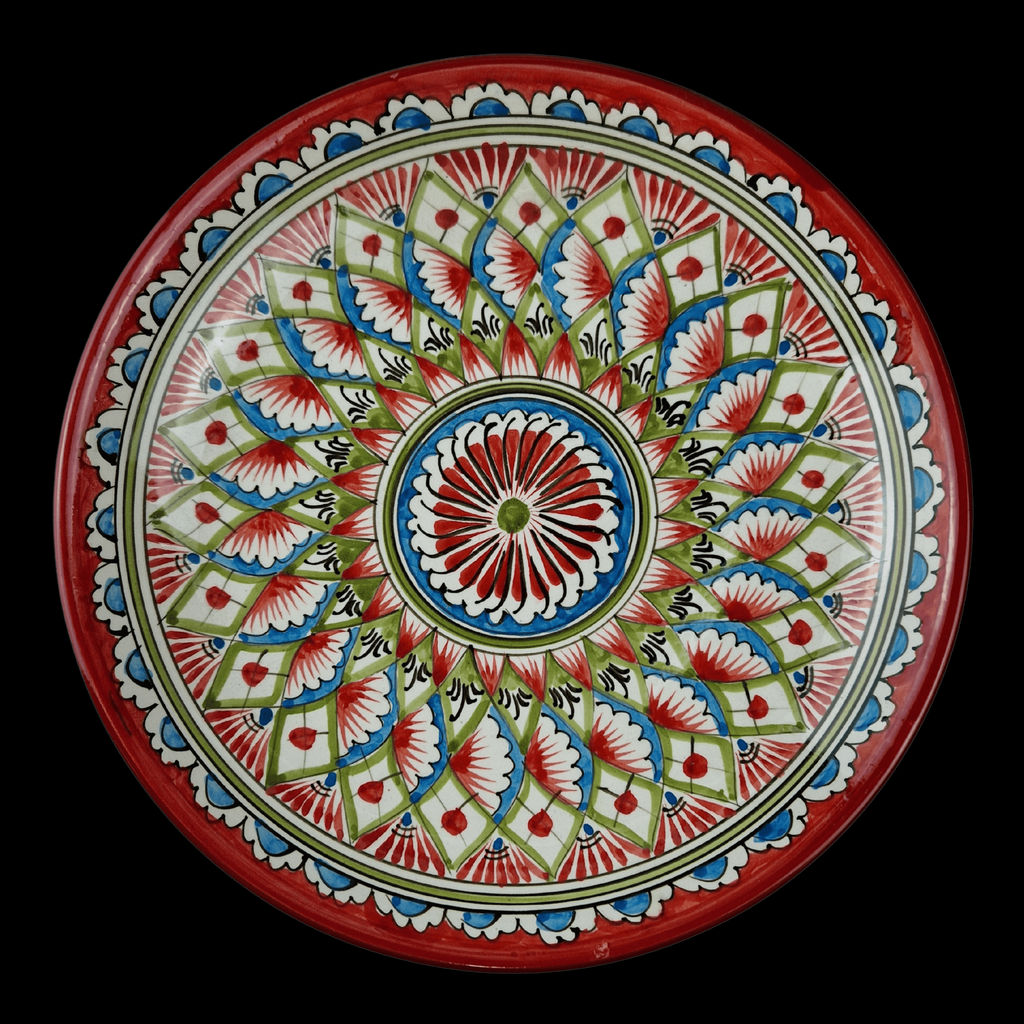 Ляган 30см, плоский Риштанская керамика красный