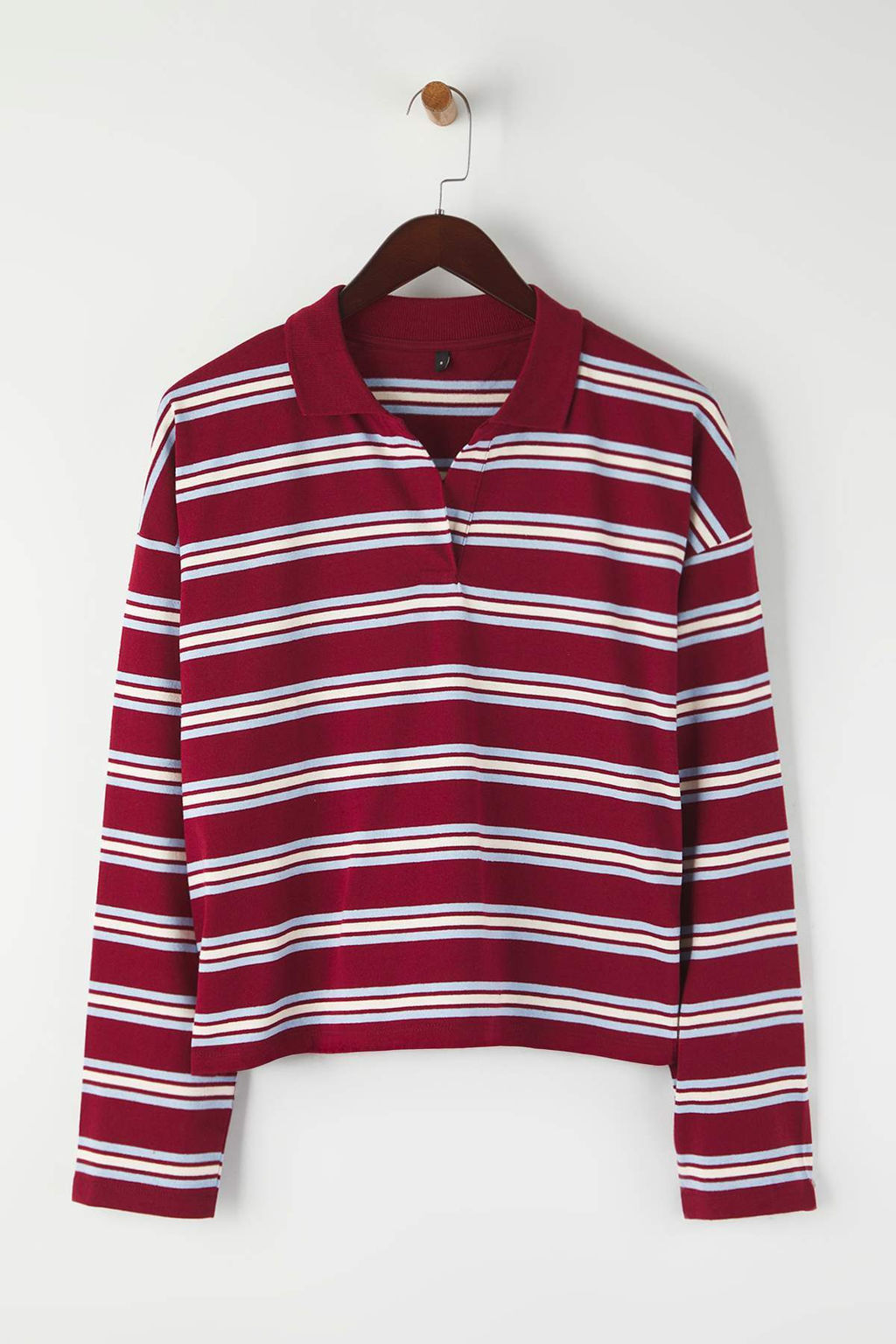 Bordo Cizgili Polo Yaka Oversize/Genis Kal?p Orme T-Shirt TWOAW26TS00020