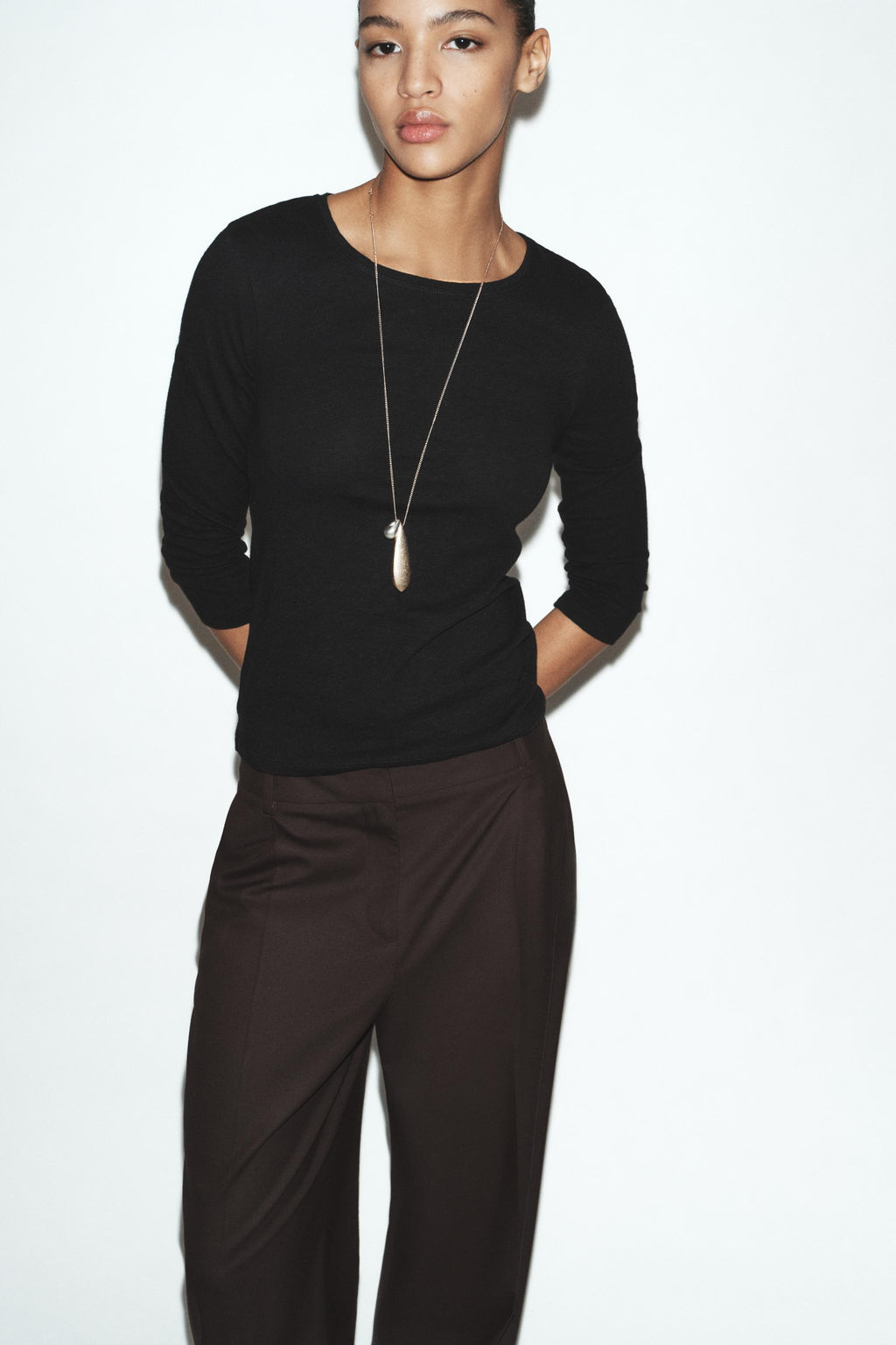 CAMISETA CON LINO EFECTO LAVADO / Negro - Zara фото 2