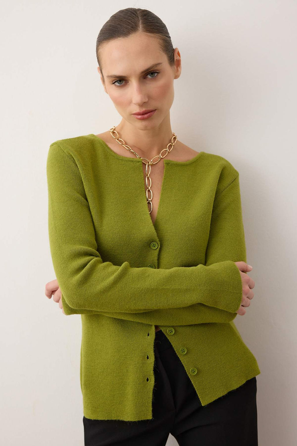 Yag Yesil Premium Iplik/Ozel Iplik Fitted/Vucuda Oturan Yunlu Triko H?rka TWOAW26HI00046