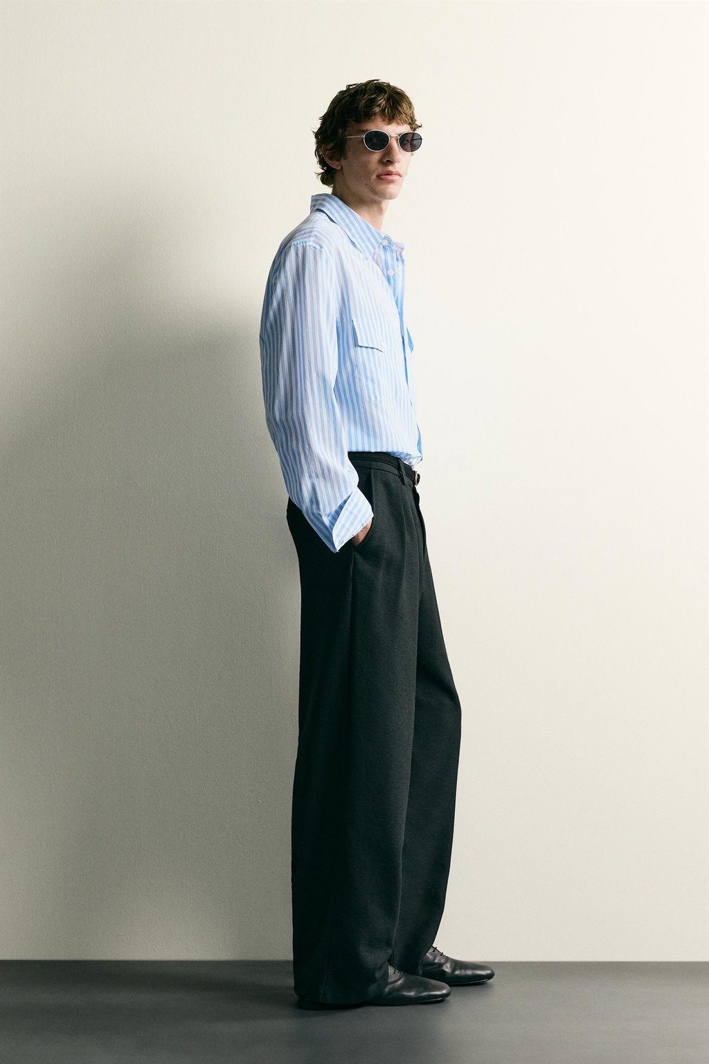 CAMISA FLUIDA RAYAS BOLSILLOS / Azul / Blanco - Zara фото 4