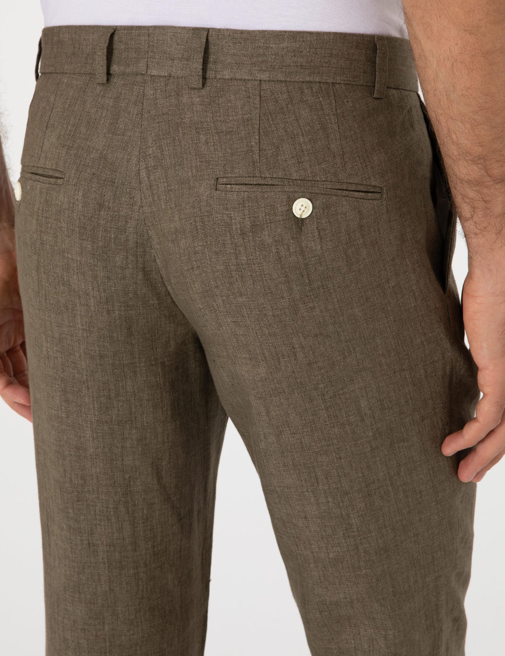 Haki Slim Fit %100 Keten Klasik Pantolon