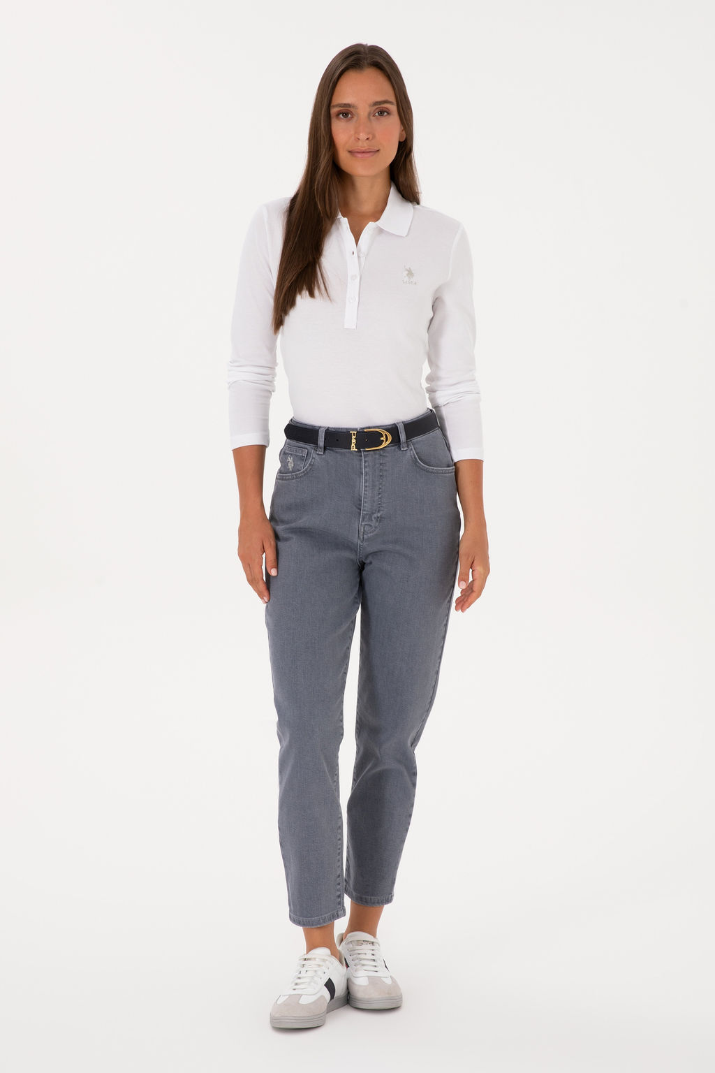Джинсы U.S. Polo Assn Mom High Waist серые из хлопка
