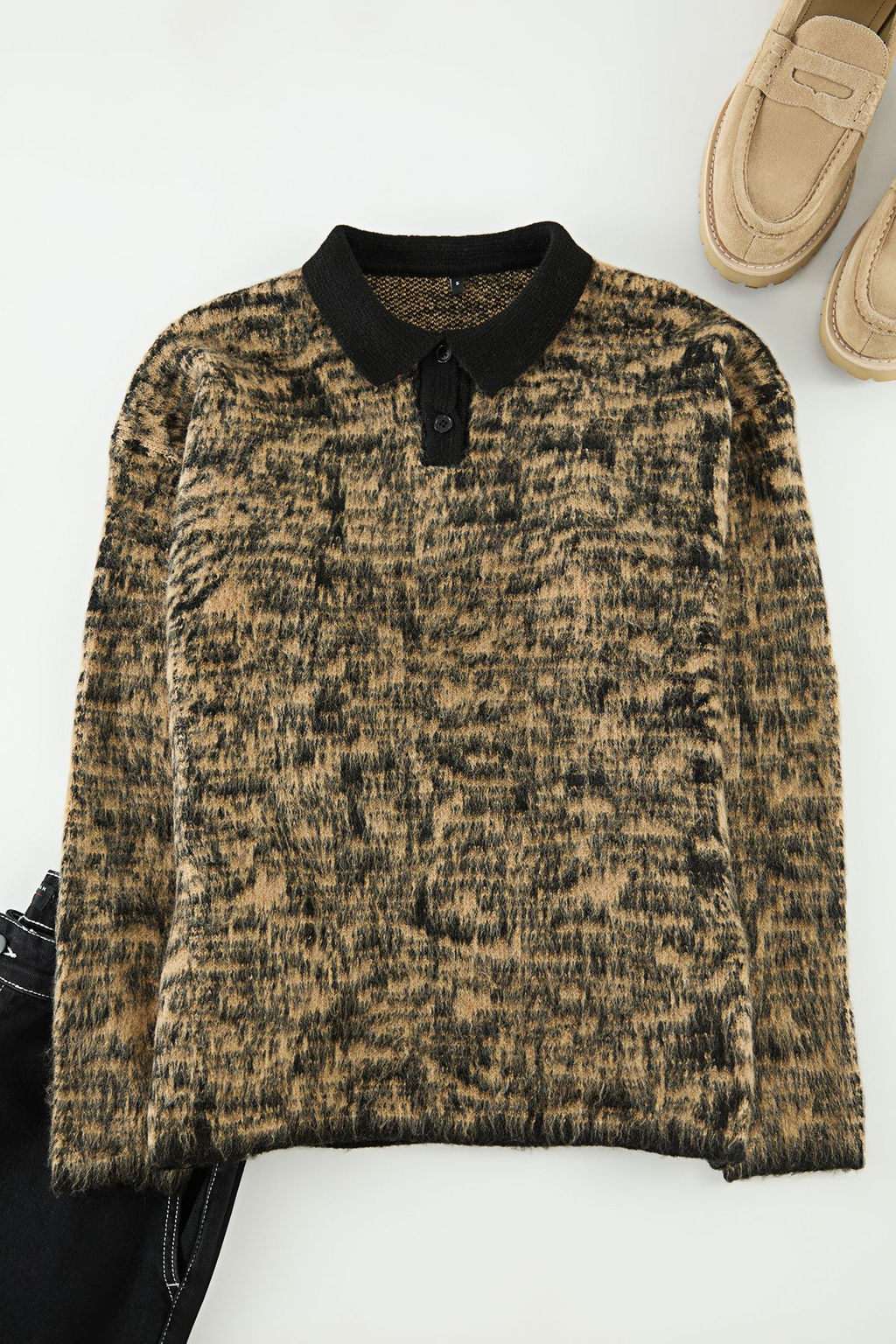 TRENDYOL MAN Cok Renkli Oversize Polo Yaka Duz Triko Kazak TMNAW25KZ00079 - Trendyolmilla фото 6