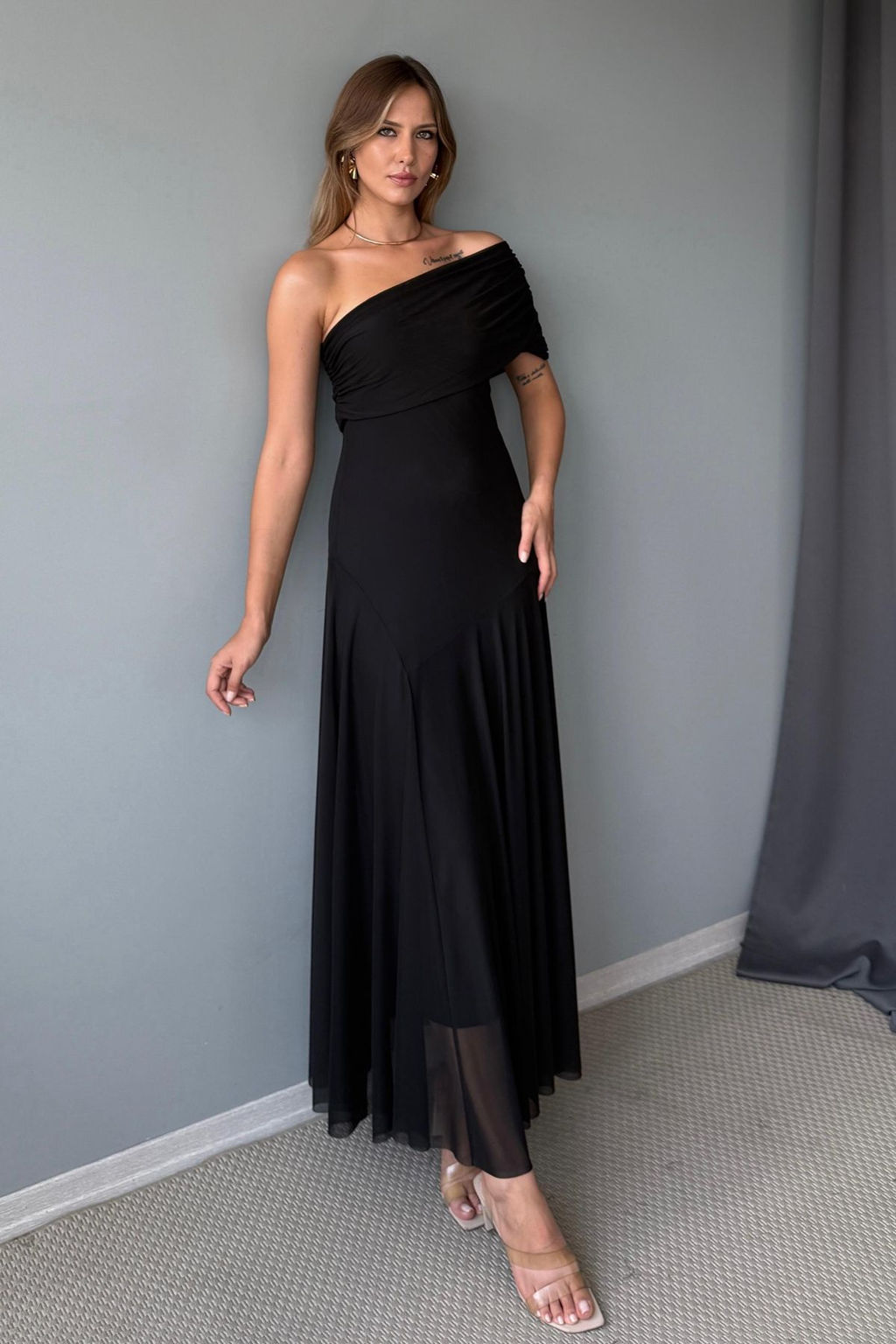 Ac?k Turuncu Desenli Kay?k Yaka Dokuma Maxi Abiye Gece Mezuniyet Elbisesi TPRSS25AE00190 - Trendyolmilla фото 19