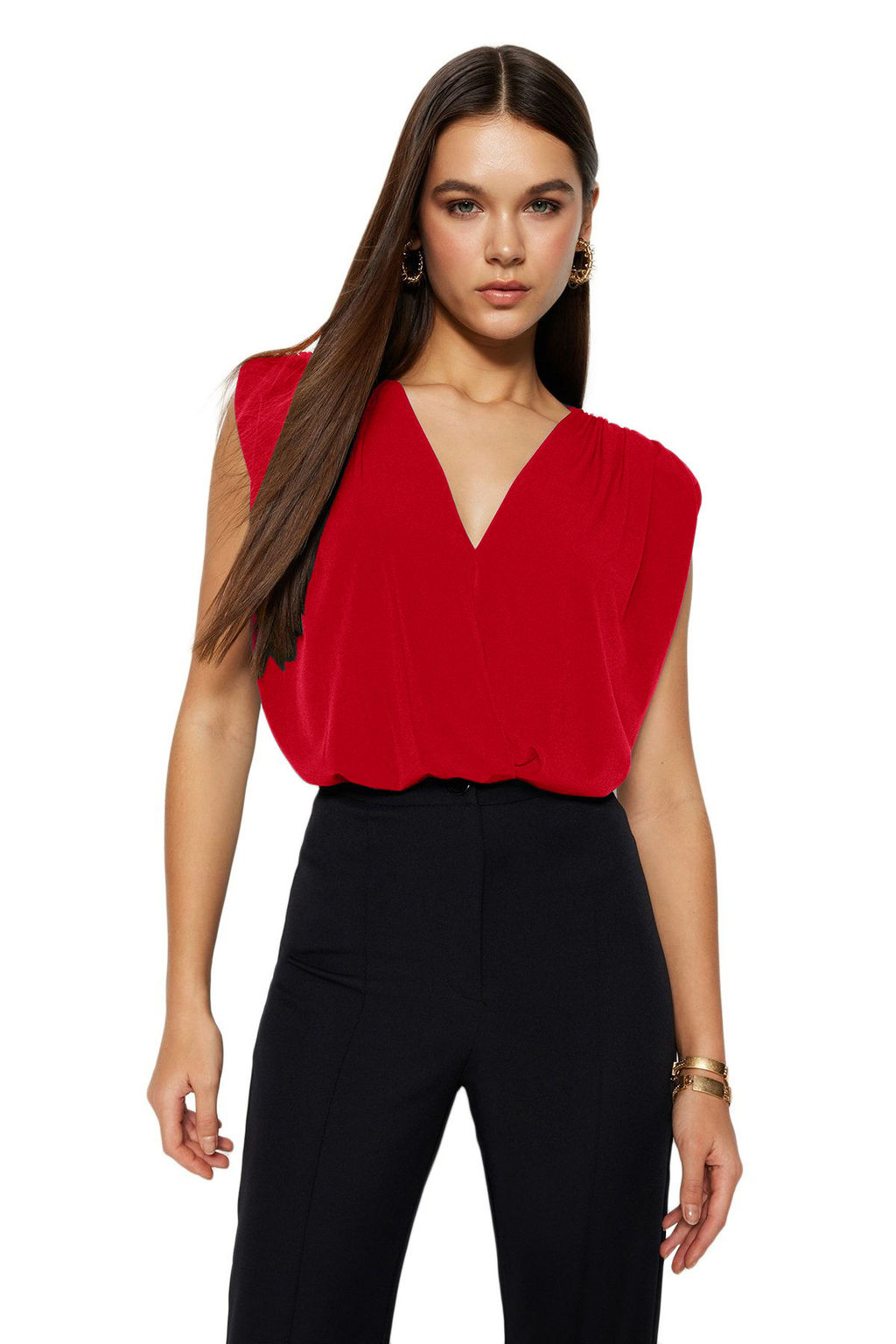 K?rm?z? Vatkal? Kruvaze Yaka Esnek C?tc?tl? Orme Body TWOSS23BD00007