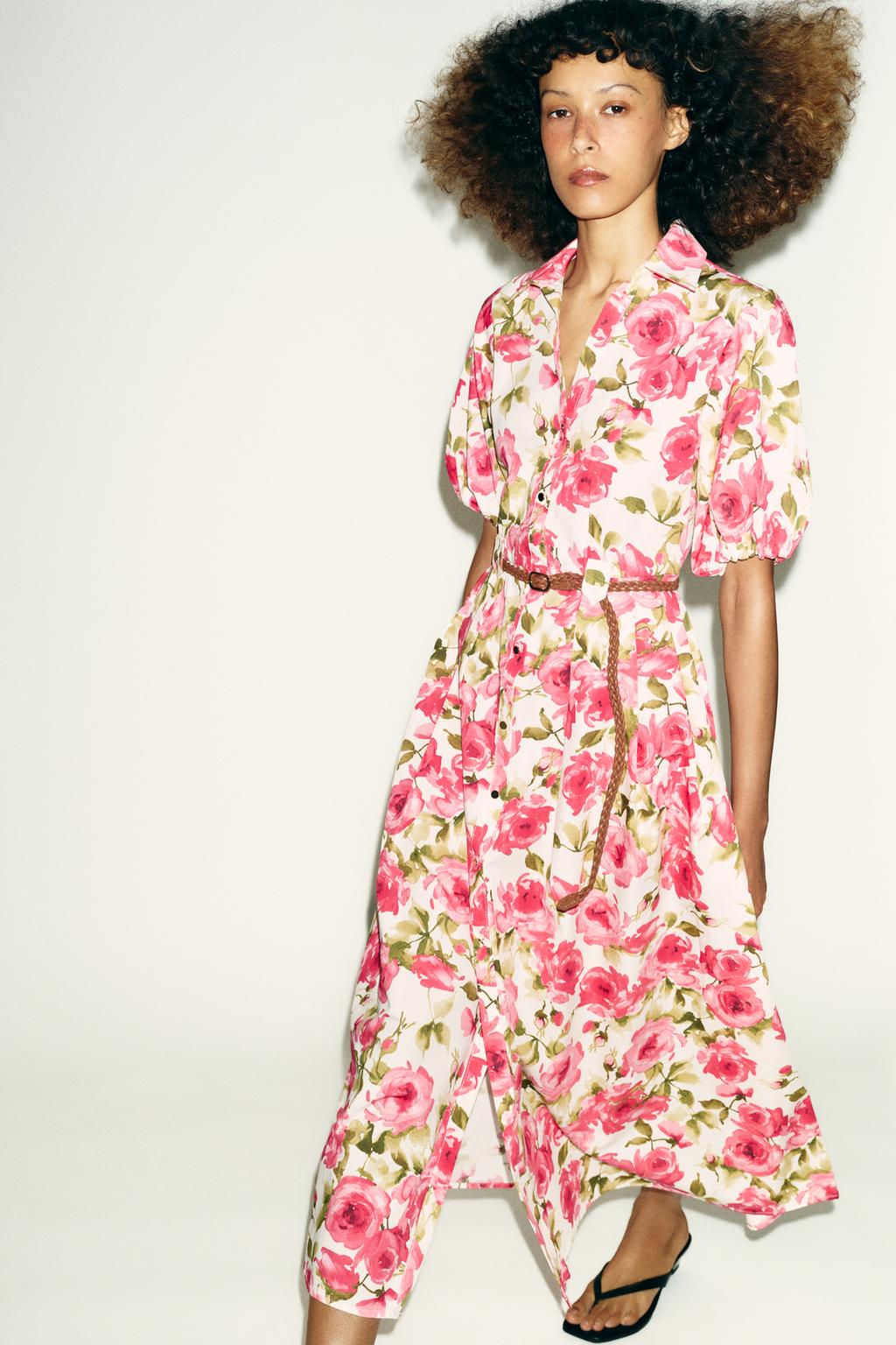 FLORAL PRINT MIDI DRESS WITH BELT - Zara фото 4
