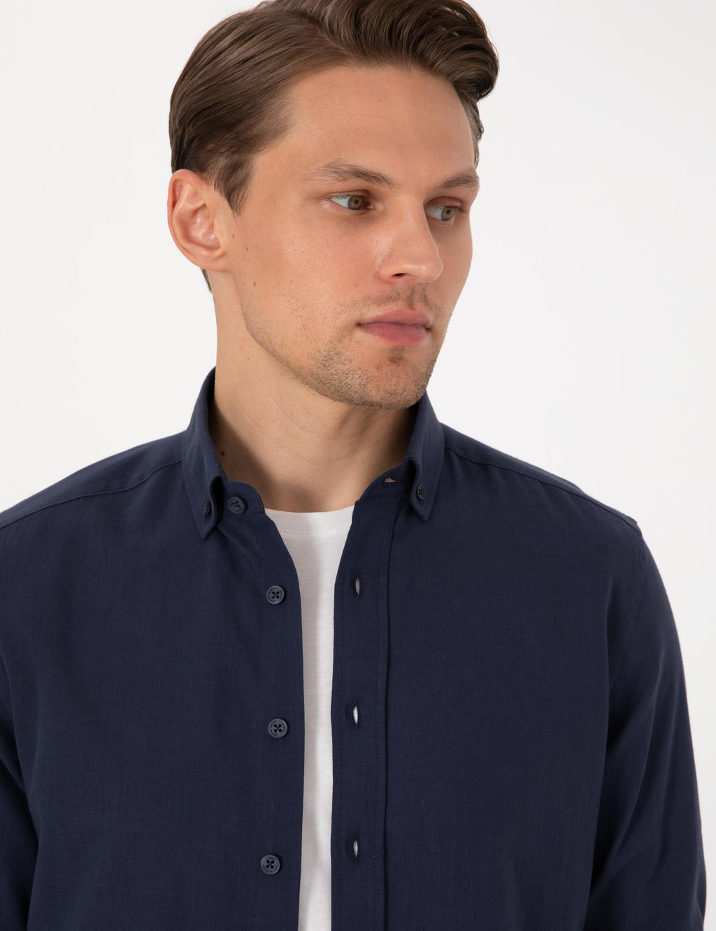 Koyu Lacivert Keten G_r_n_ml_ Slim Fit Uzun Kollu G_mlek - Pierre cardin фото 2