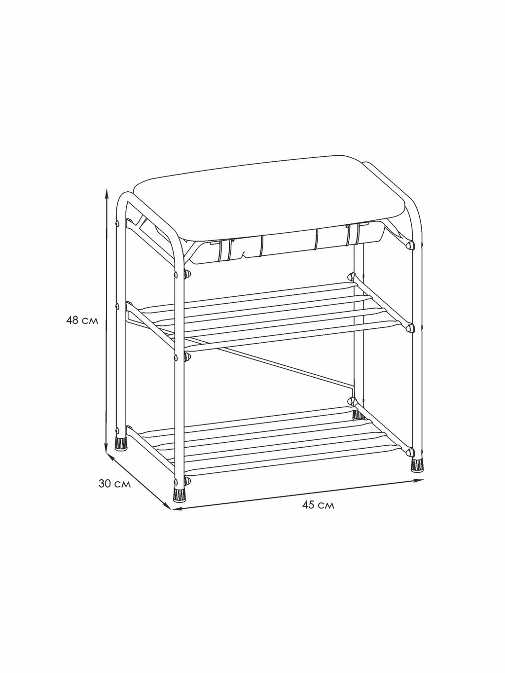 Подставка для обуви Альфа 13 с сиденьем и ящиком (Черный) (3-х полочная,45см) - Зм фото 3