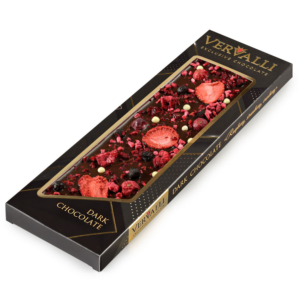 Шоколад темный с украшением Малина, клубника, клюква, 110 гр , ТМ VERVALLI - Chokodelika фото 3
