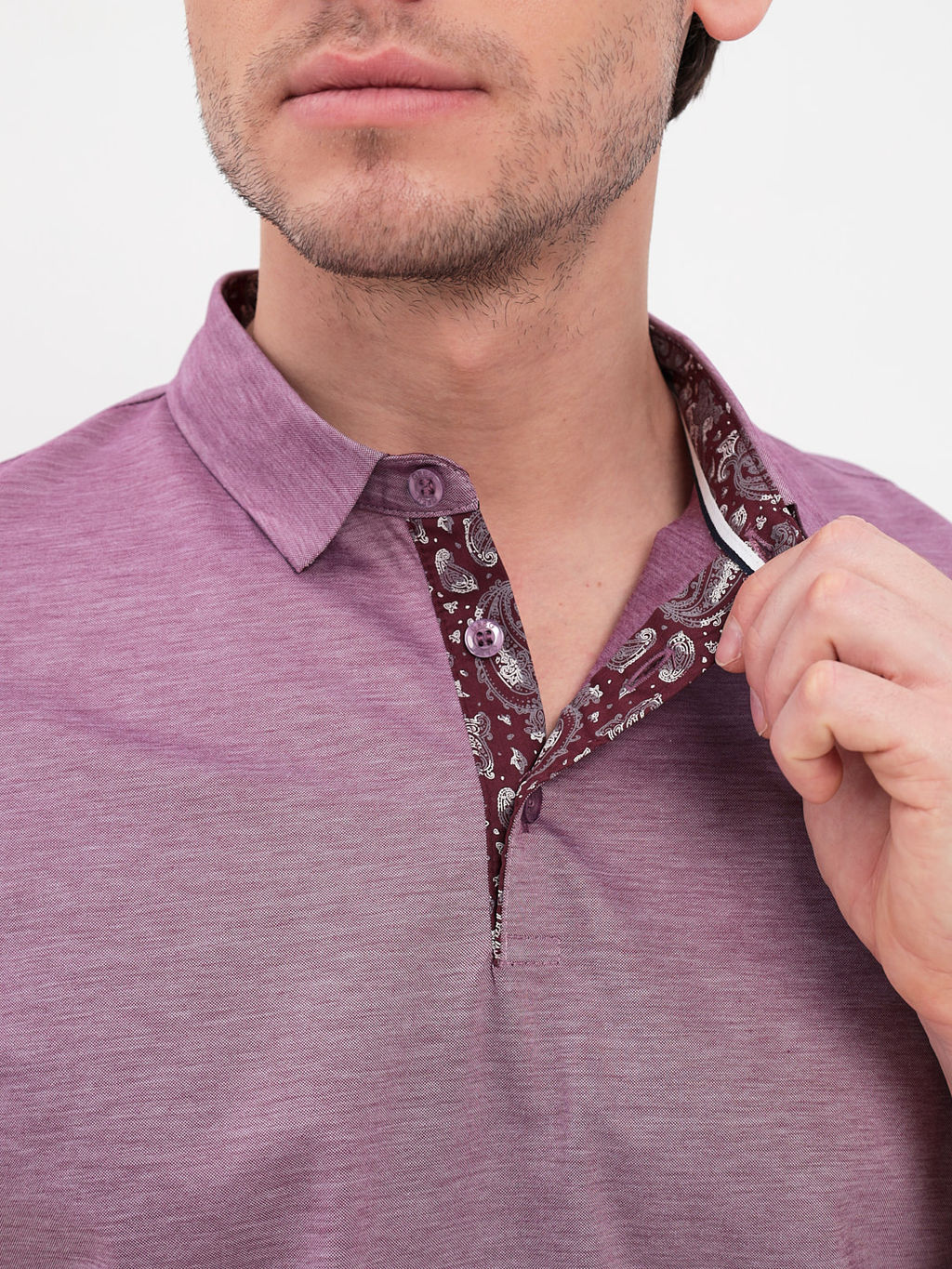 Джемпер мужской с воротником поло короткий рукав GREG G144-PM1246T-LT1635 (бордо)  фото 2