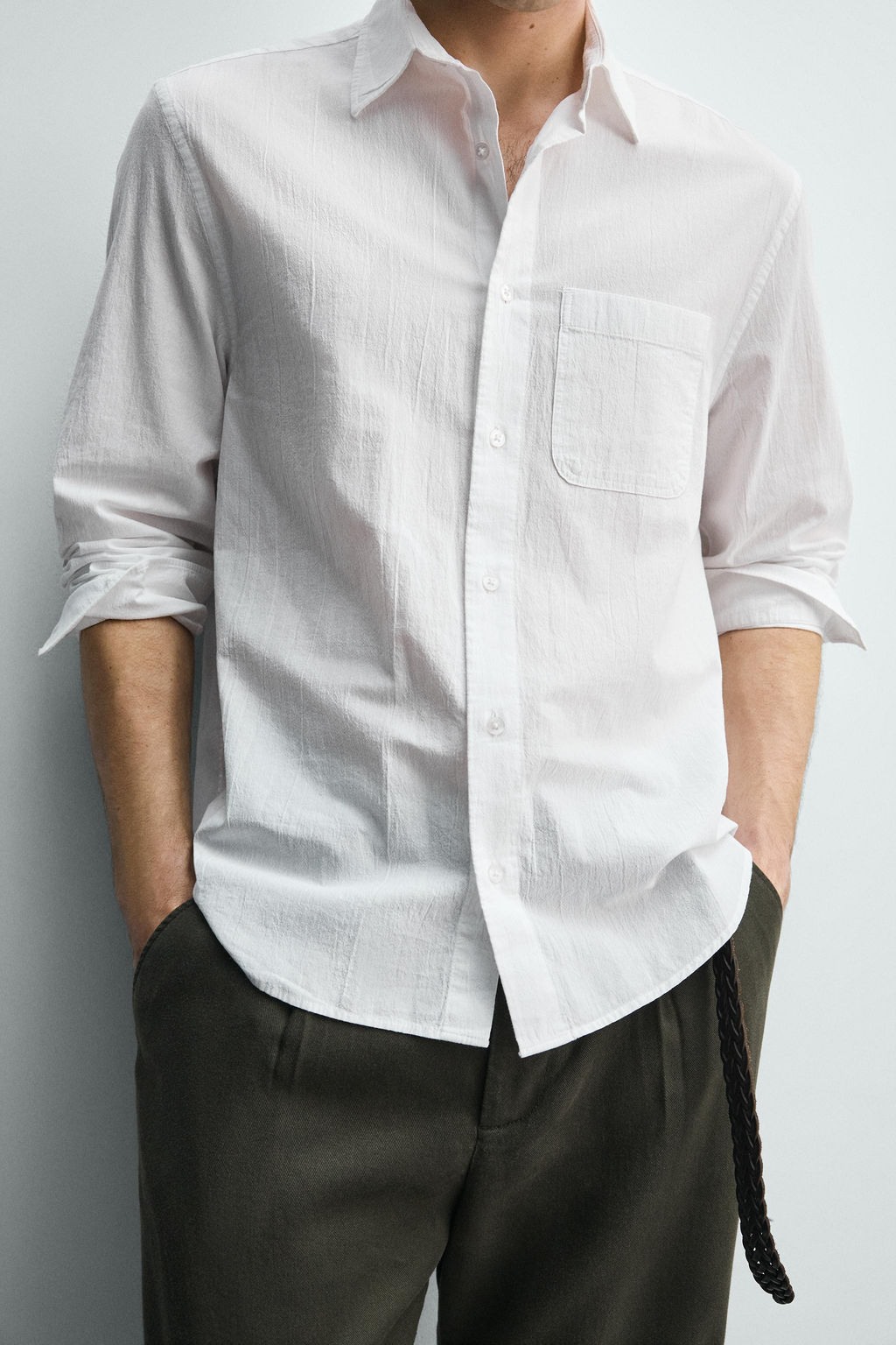 CAMISA REGULAR FIT EFECTO ARRUGADO / Blanco - Zara фото 7