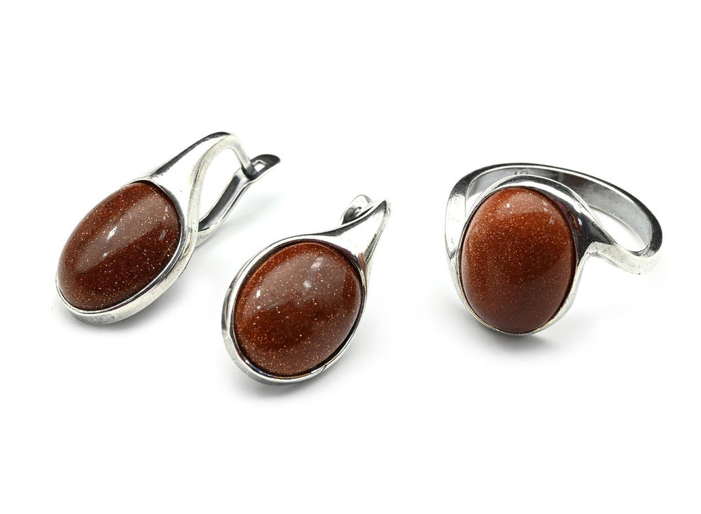 Кольцо Серьги с авантюрином имитация размер 17