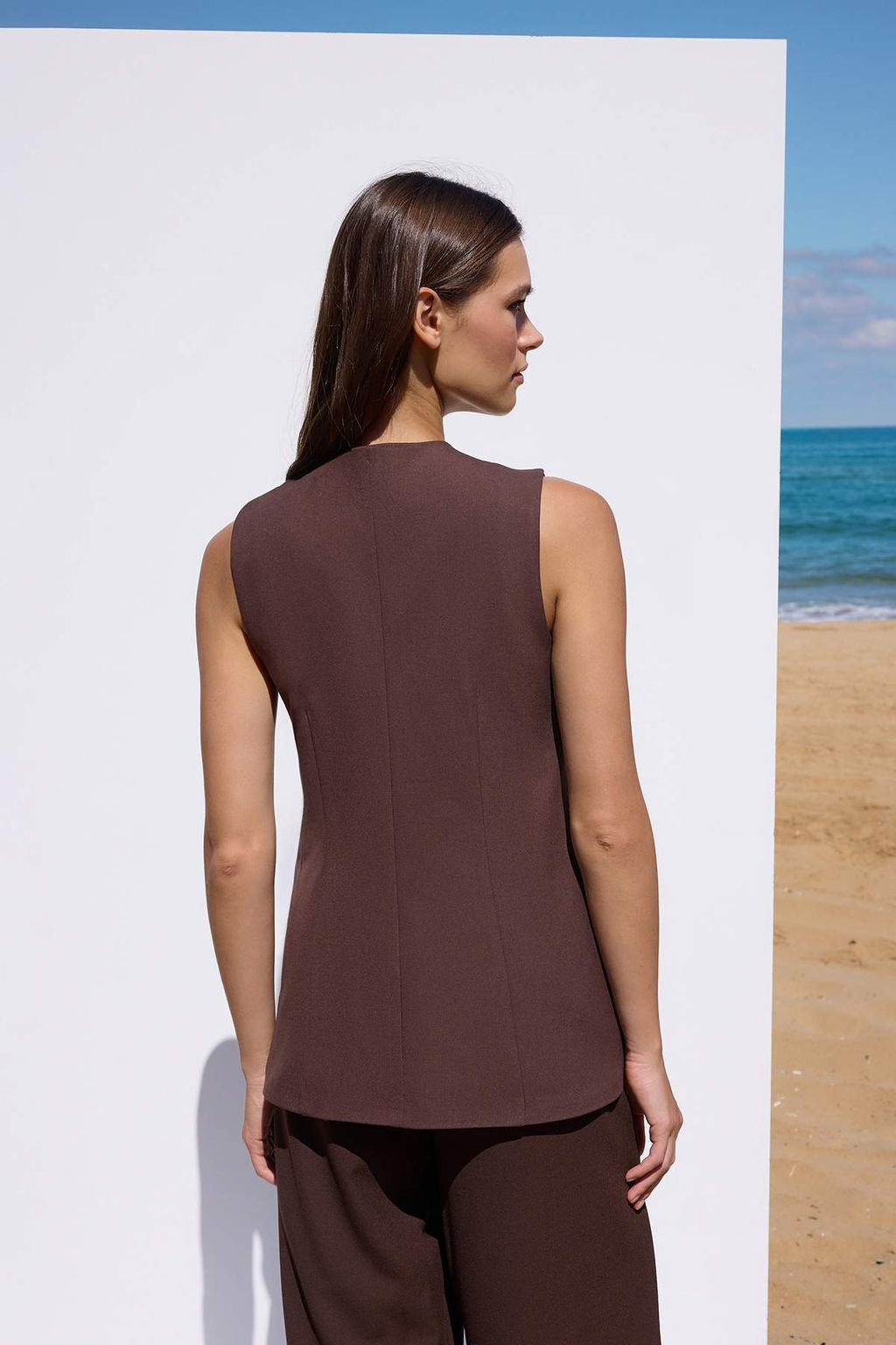 Sustainable Kahverengi Aksesuar Dugmeli Fitted Dokuma Yelek TWOAW26YE00052 - Trendyolmilla фото 4