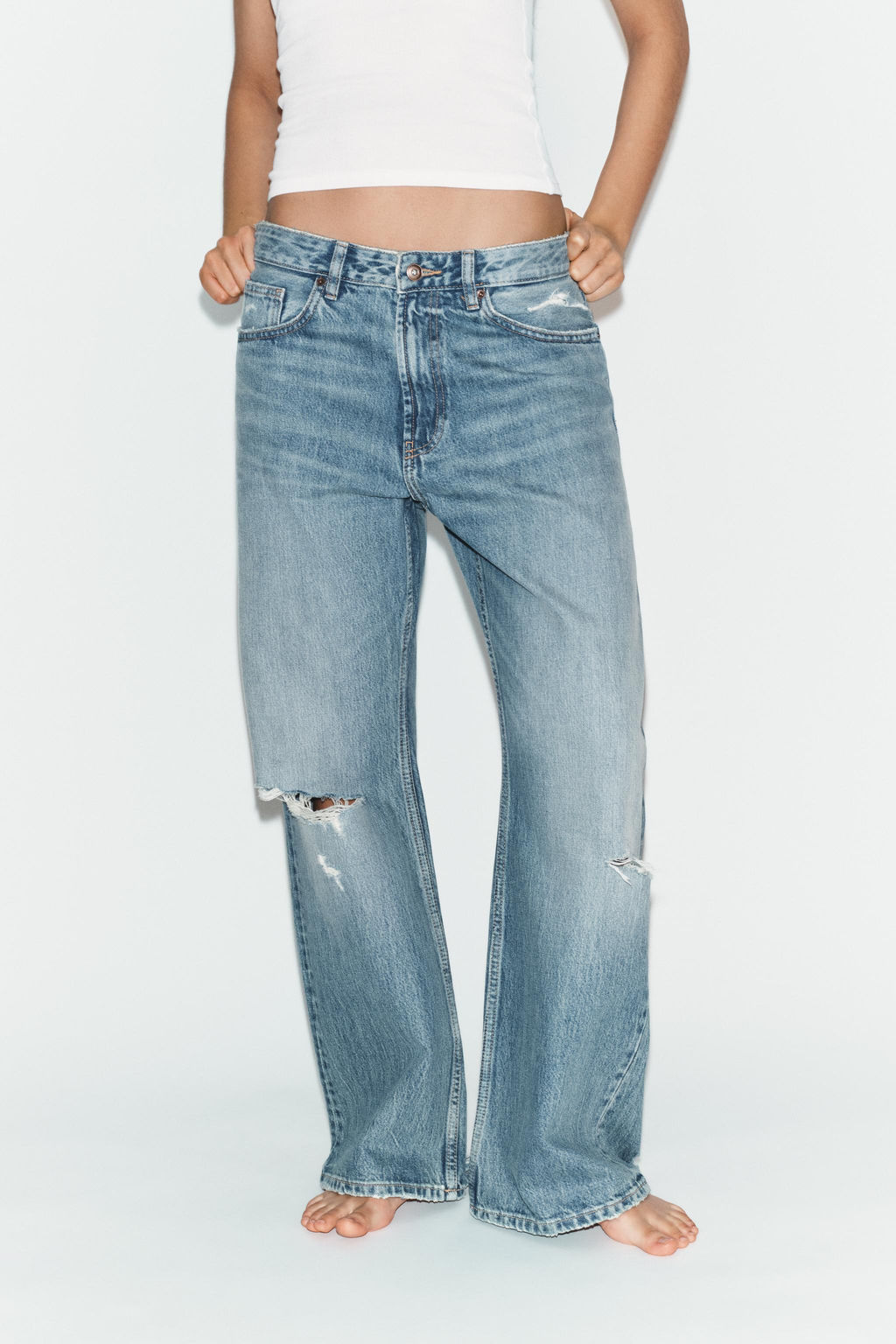 JEANS TRF BOYFRIEND ROTOS TIRO MEDIO / Azul - Zara фото 2