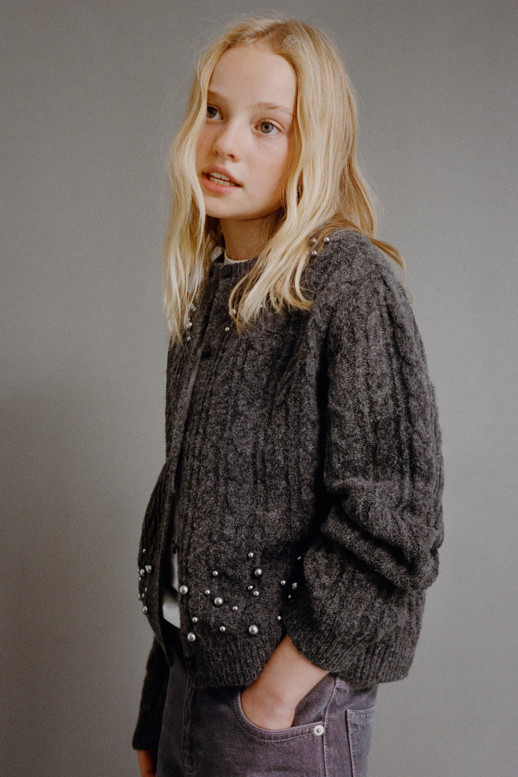 CABLE-KNIT CARDIGAN WITH FAUX PEARLS - Zara фото 5